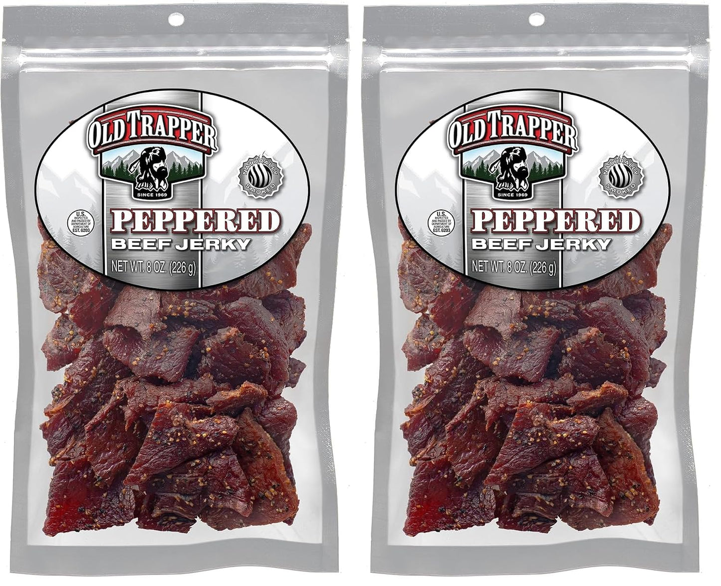 Old Trapper Beef Jerky, 8 Ounce Bag, Tender Meat Snacks for Lunches or Between Meals