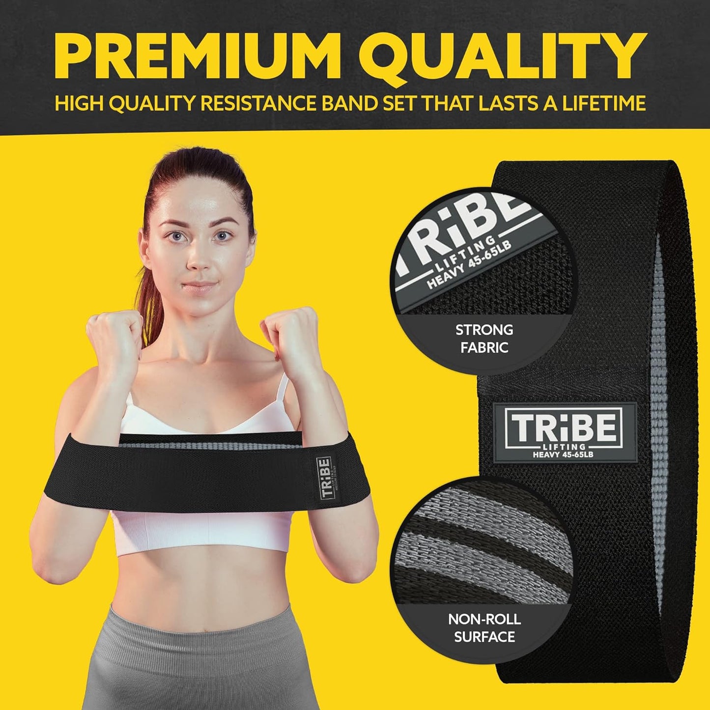 Tribe Fabric Resistance Bands - 3 Pack for Workout, Booty, Legs & Glute - Non-Slip Exercise Bands