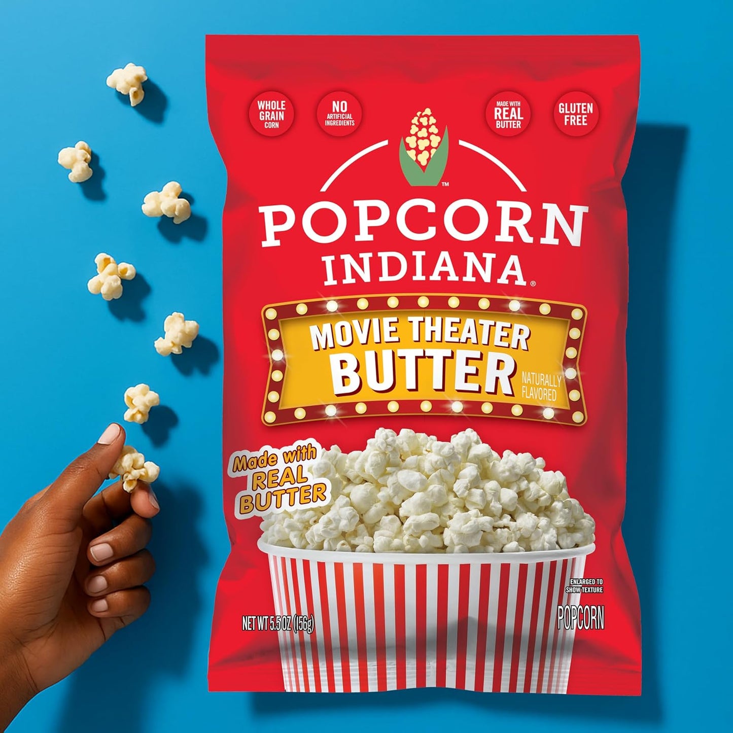 Popcorn Indiana Movie Theater Butter Popcorn 3 oz Bags 6 Pack Pre Popped Gluten Free Made with Real Butter