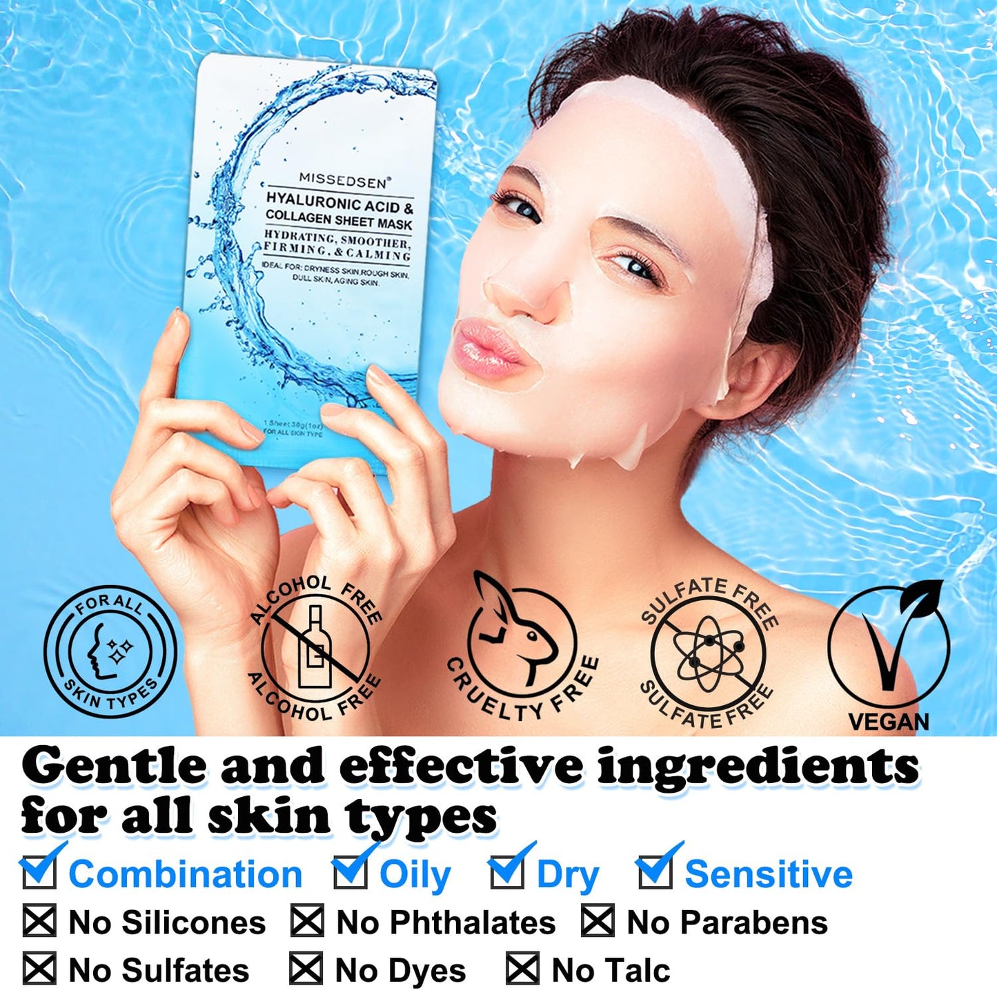 Collagen Face Mask with Hyaluronic Acid and Vitamin E Oil for Skin Care