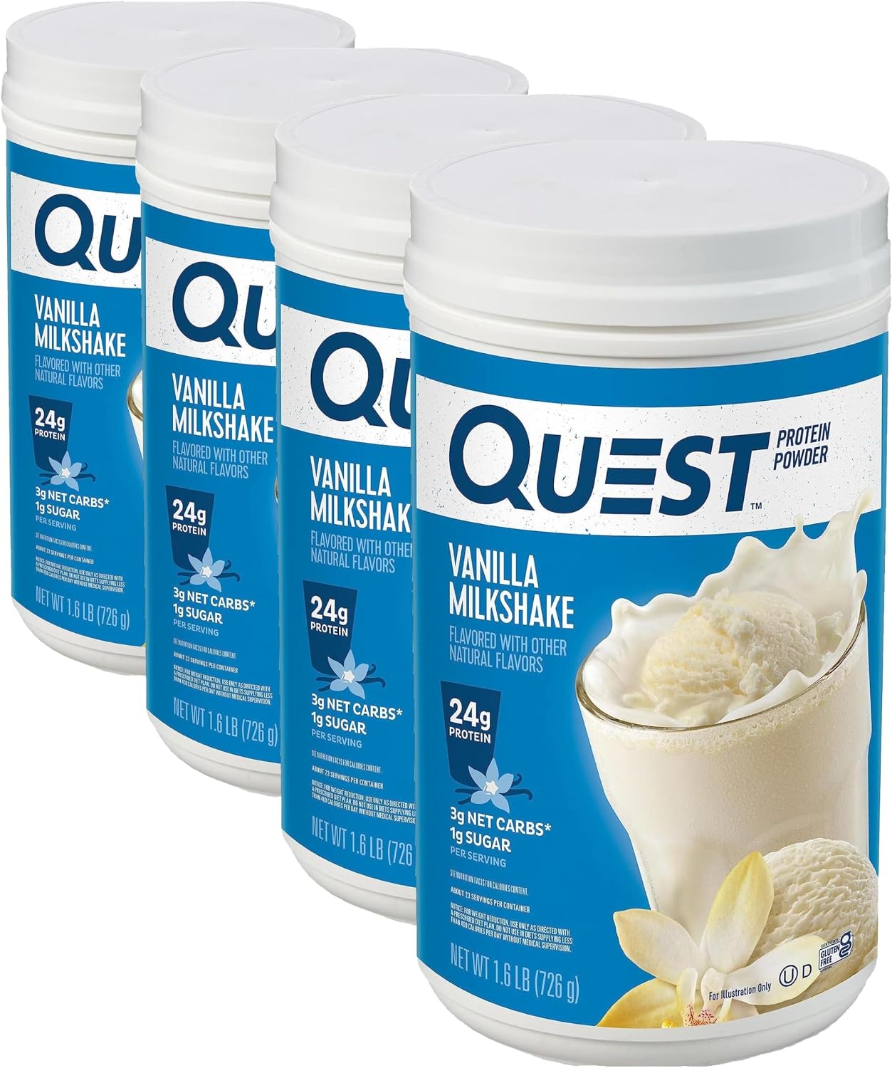 Quest Nutrition Chocolate Milkshake Protein Powder, 22g Protein, 2g Net Carbs, 1g Sugar, Low Carb, Gluten Free, 1.6 Pound, 24 Servings