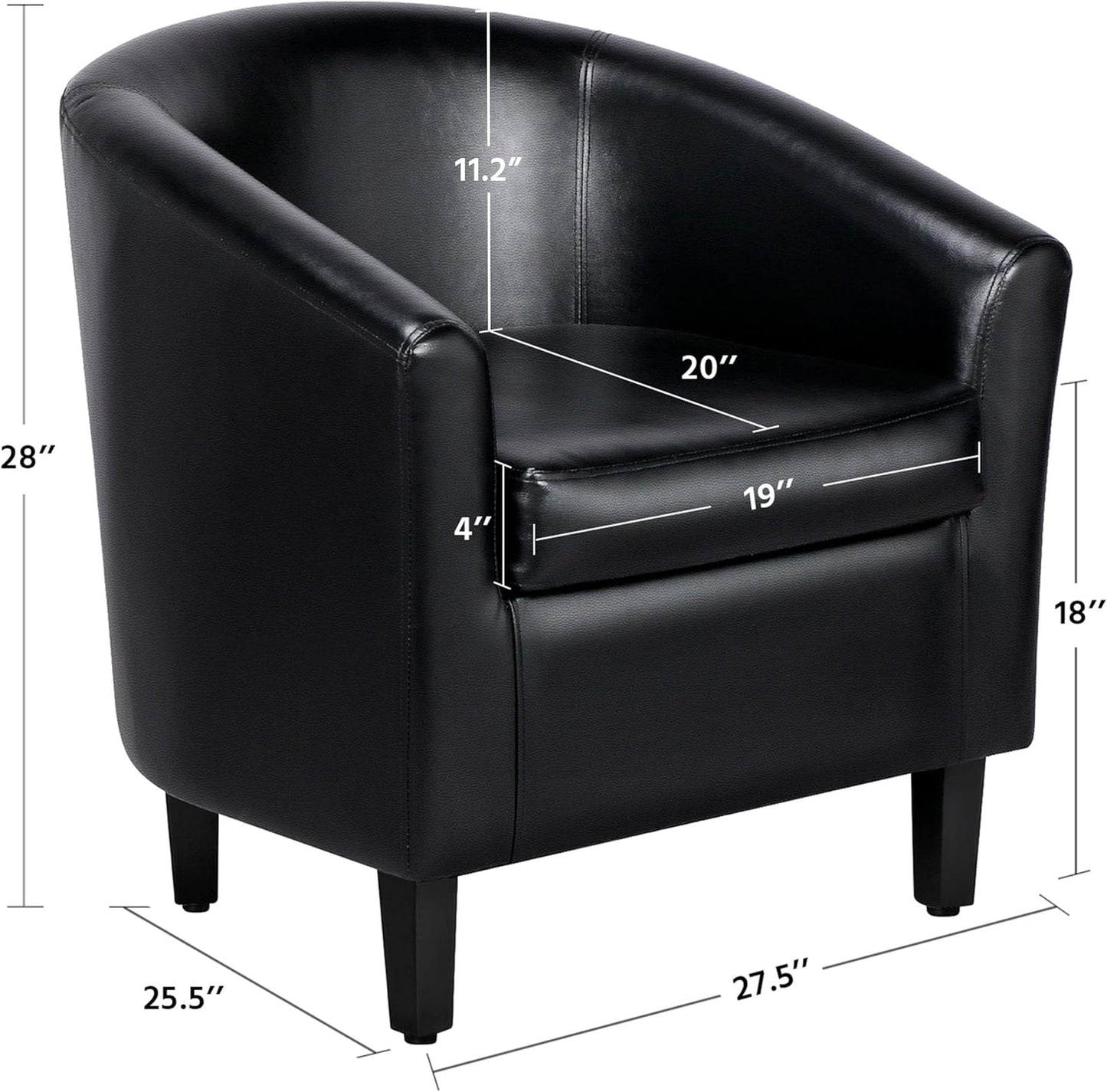 Yaheetech Barrel Chairs Set of 2, Faux Leather Club Armchairs, PU Leather Accent Chairs with Soft Padded Seat for Living Room Bedroom Waiting Reading Room, Black