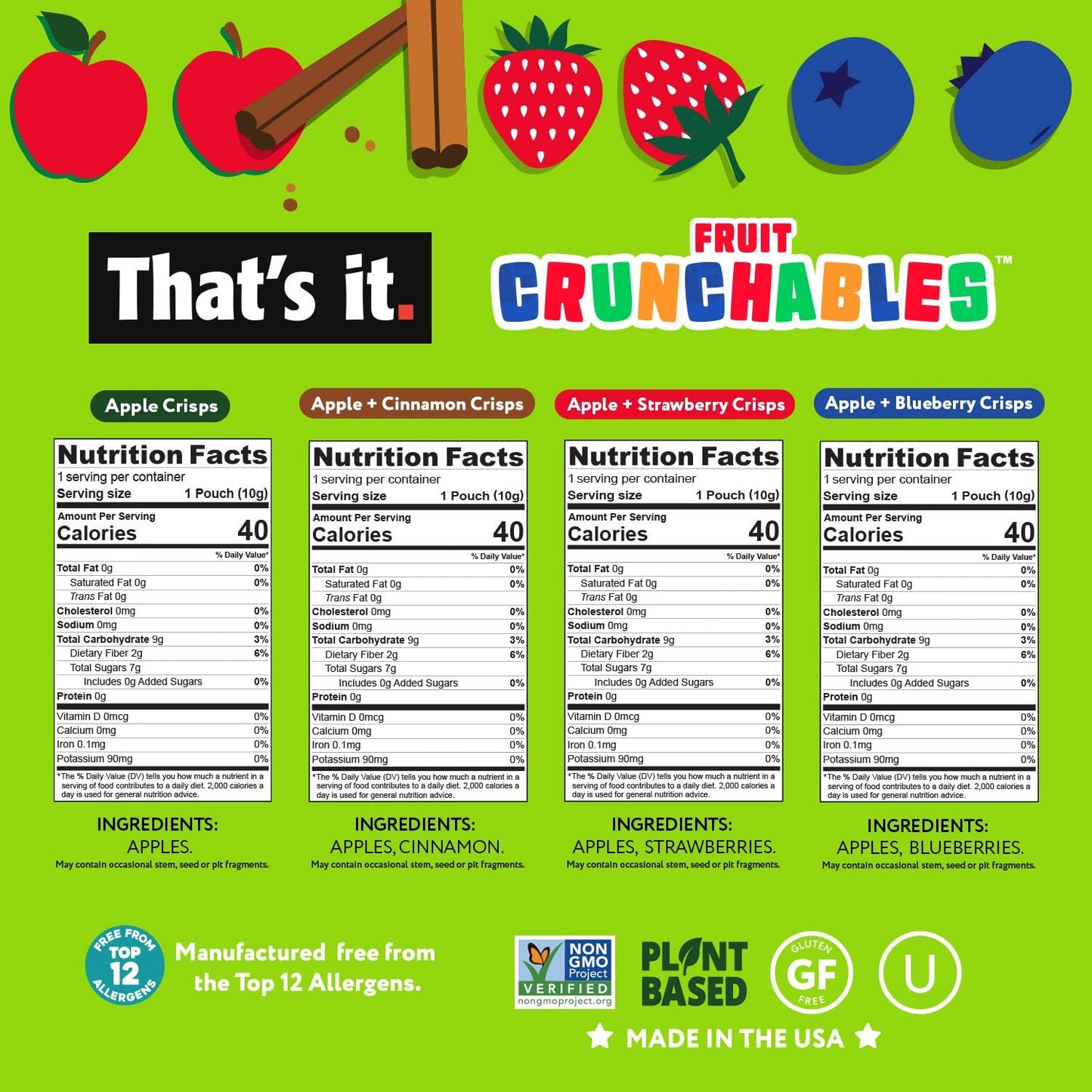 That's it Fruit Crunchables Variety Pack 100% Fruit Crisps Plant-Based Non-GMO Gluten-Free