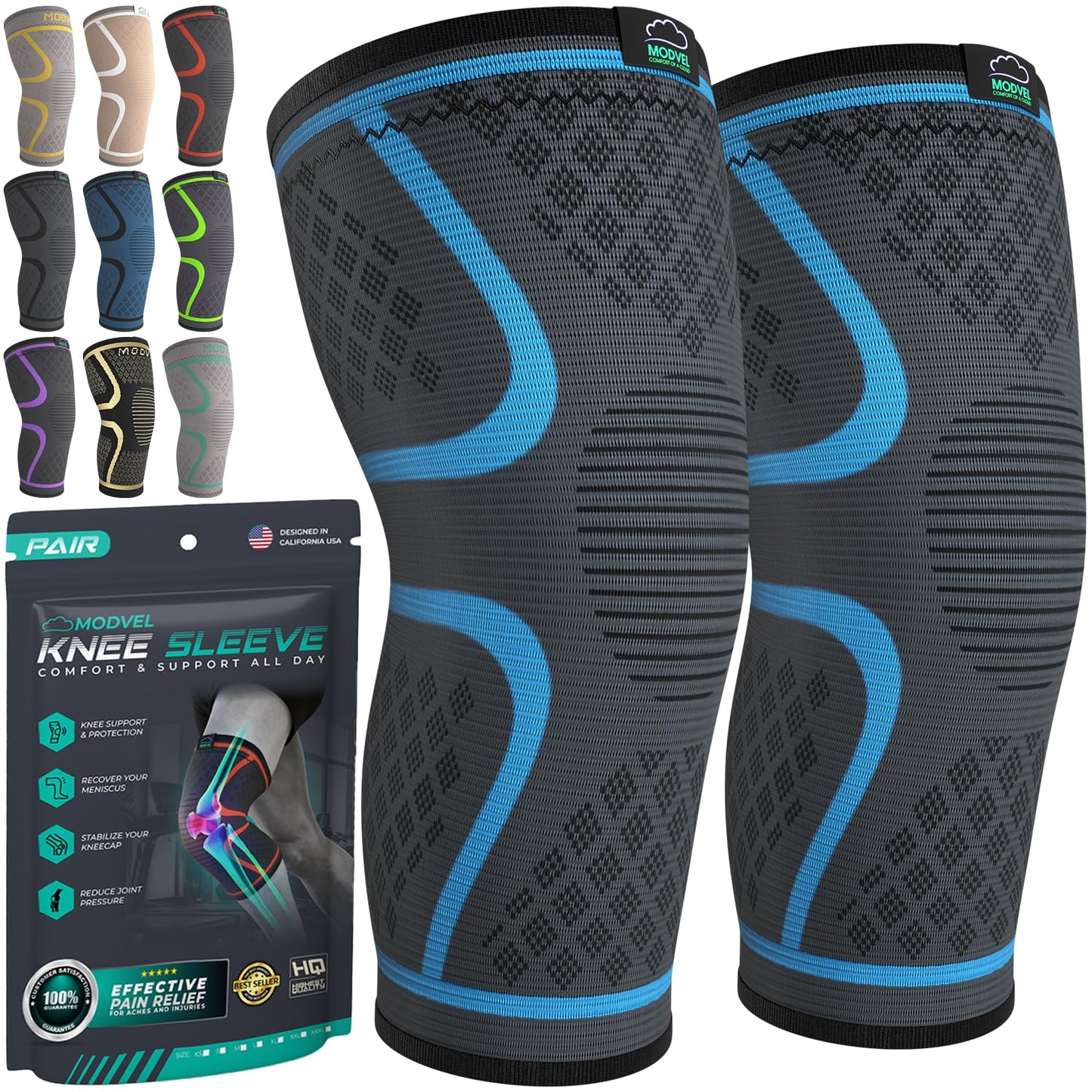 Modvel Compression Knee Brace for Women & Men, Knee Support for Running & Sports