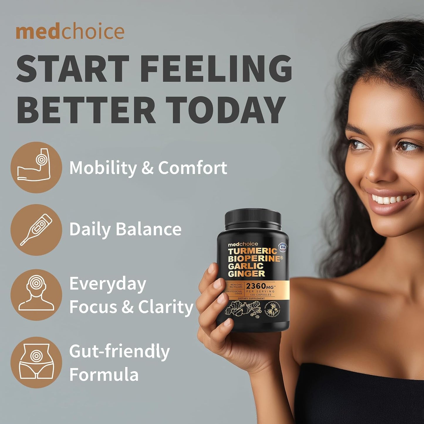 4-in-1 Turmeric Joint Support Supplements with Garlic and BioPerine - 2360 mg High Potency Herbal Blend for Mobility, Everyday Flexibility, Digestive Comfort, and Active Aging Support (120ct)