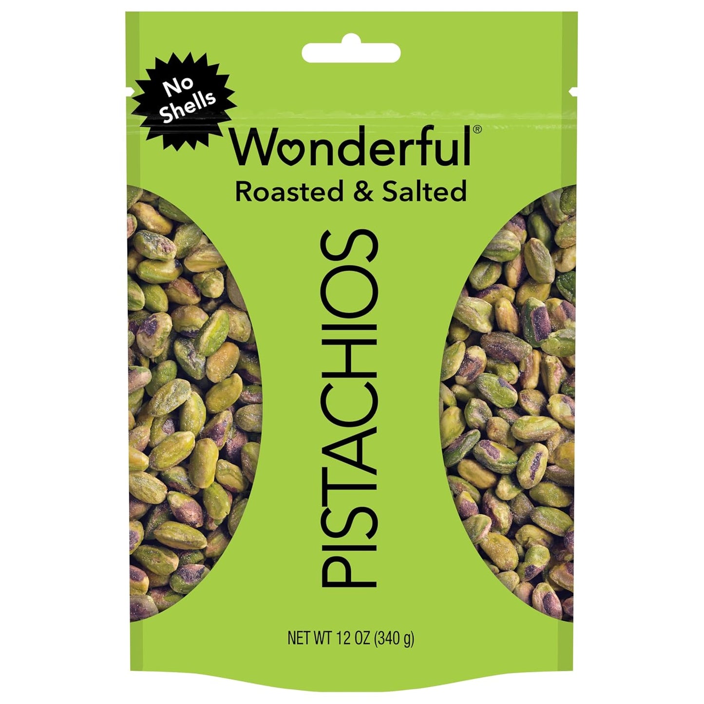 Wonderful Pistachios No Shells, Roasted & Salted Nuts, 12 Oz Resealable Bag, Protein Snack