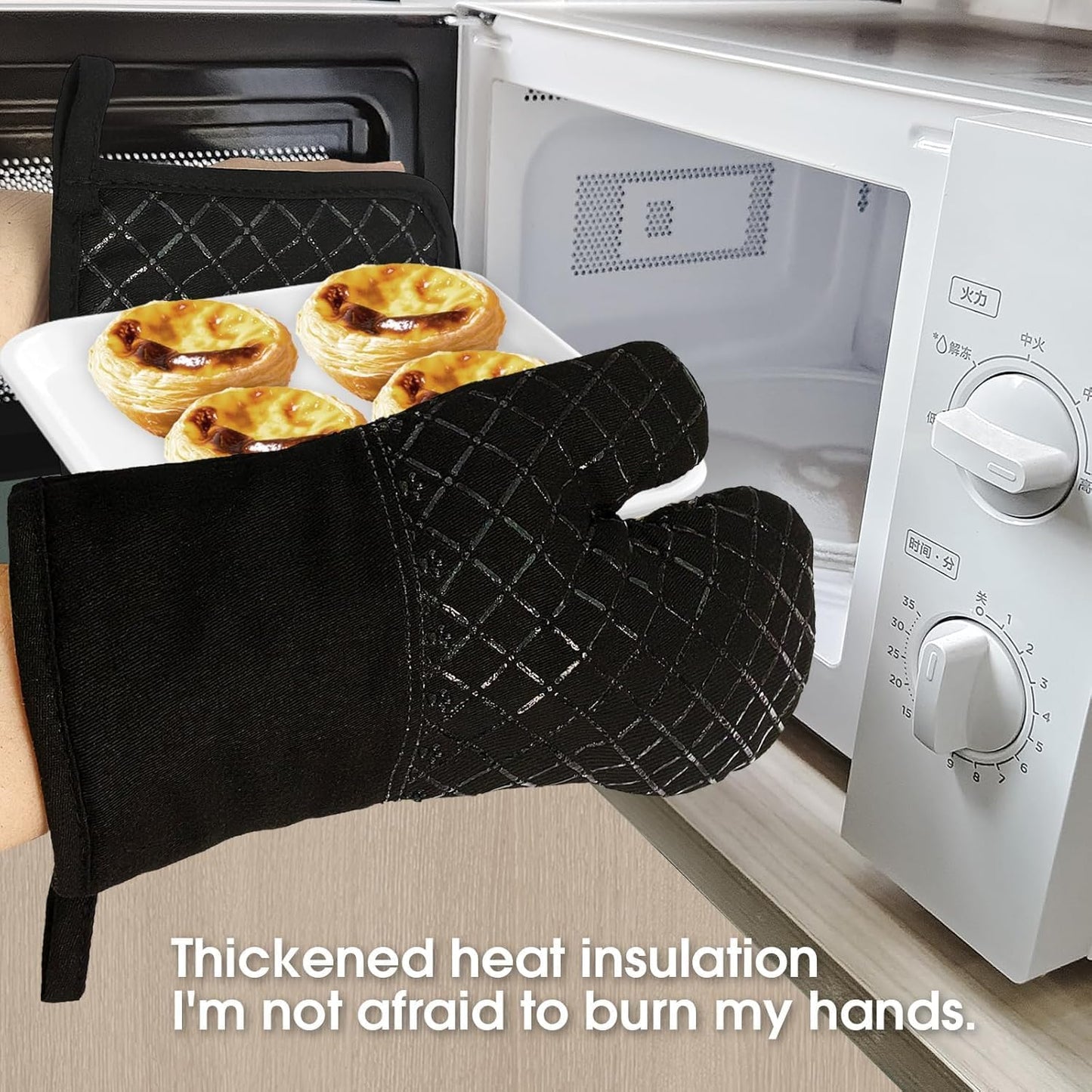 Oven Mitts and Pan Racks 4-Piece Set, Extended Kitchen Oven Mitts and Pan Racks, Heat Resistant 500 °F, Silicone Non-Slip Surface for Baking and Cooking (Black)