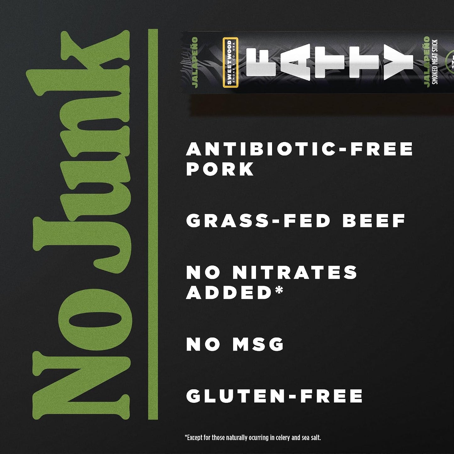 Grass Fed Beef and Pork Meat Sticks, 13g Protein Per Stick, Jalapeno, 2 oz. (Pack of 5)
