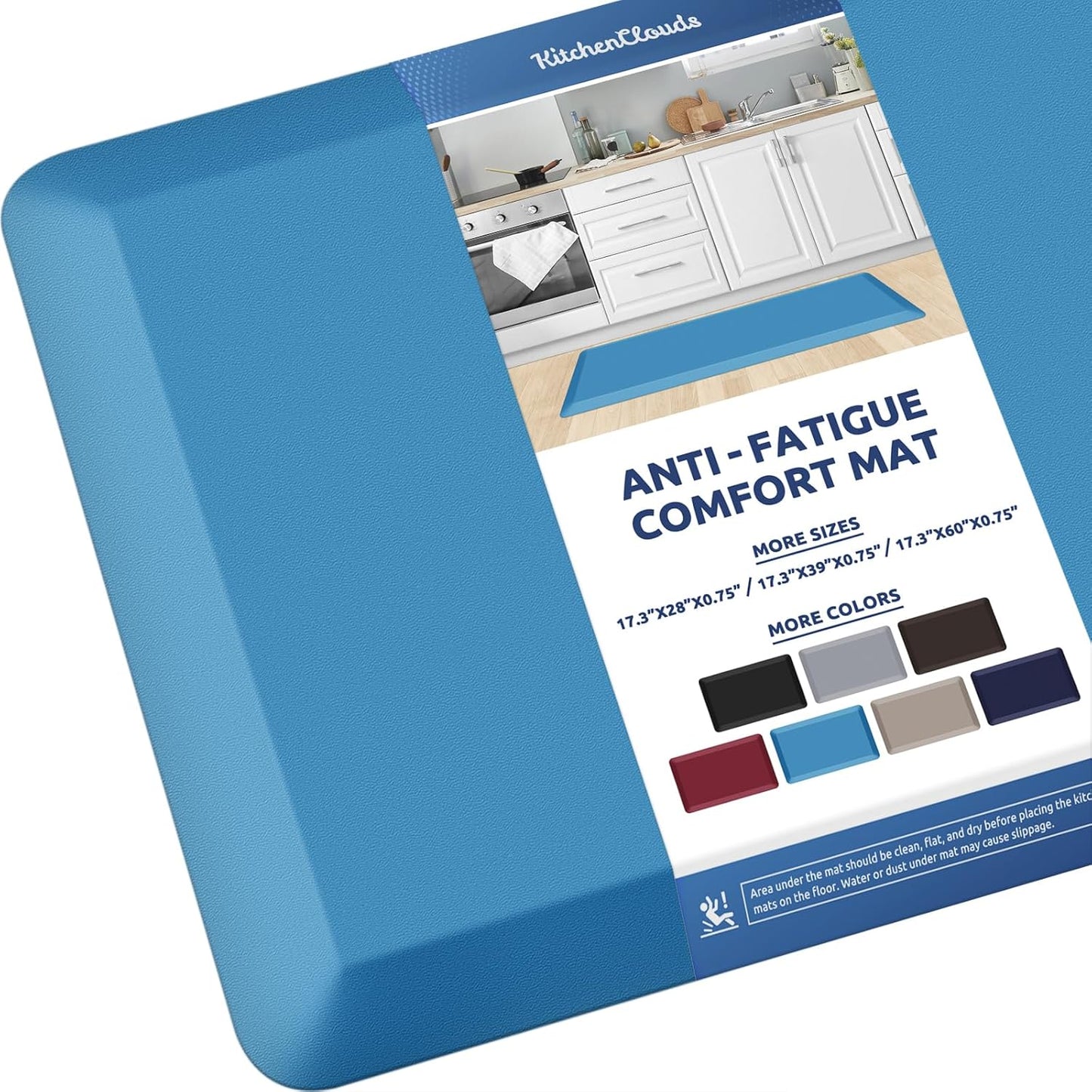 KitchenClouds Kitchen Mat Cushioned Anti Fatigue Rug 17.3"x28" Water Resistant, Non Slip, Standing and Comfort Desk/Floor Mats for House Sink Office (Black)