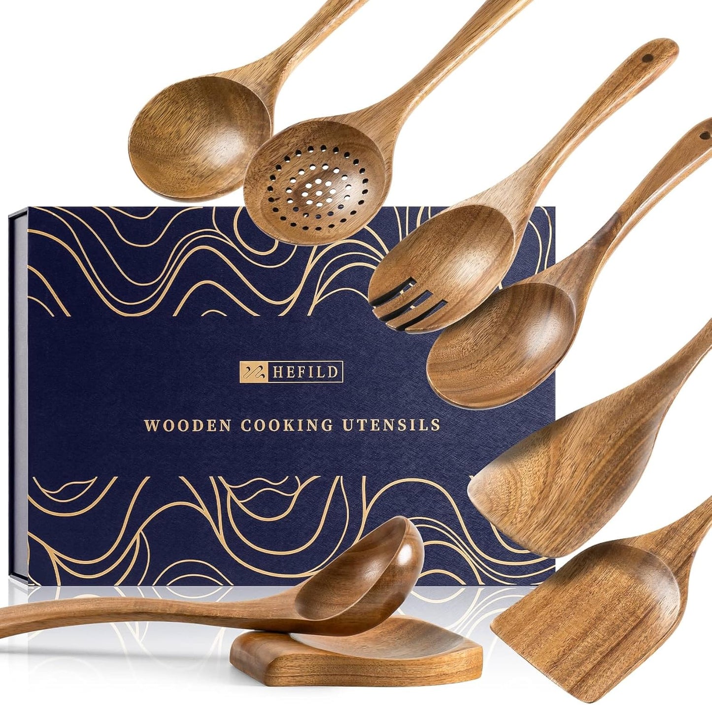 Wooden Spoons for Cooking, Nonstick Cooking Utensil Set with 10 Piece Acacia Wooden Spatulas and Spoons for Cooking, Terrific for Everyday Kitchen Tasks