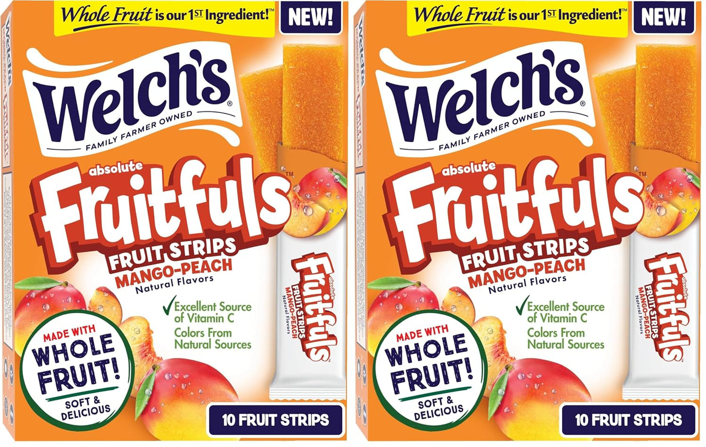 Welch's Fruitfuls Fruit Strips, Dried Fruit Snacks, Berry Medley, Mango Peach, Strawberry, 0.5oz, Pack of 50
