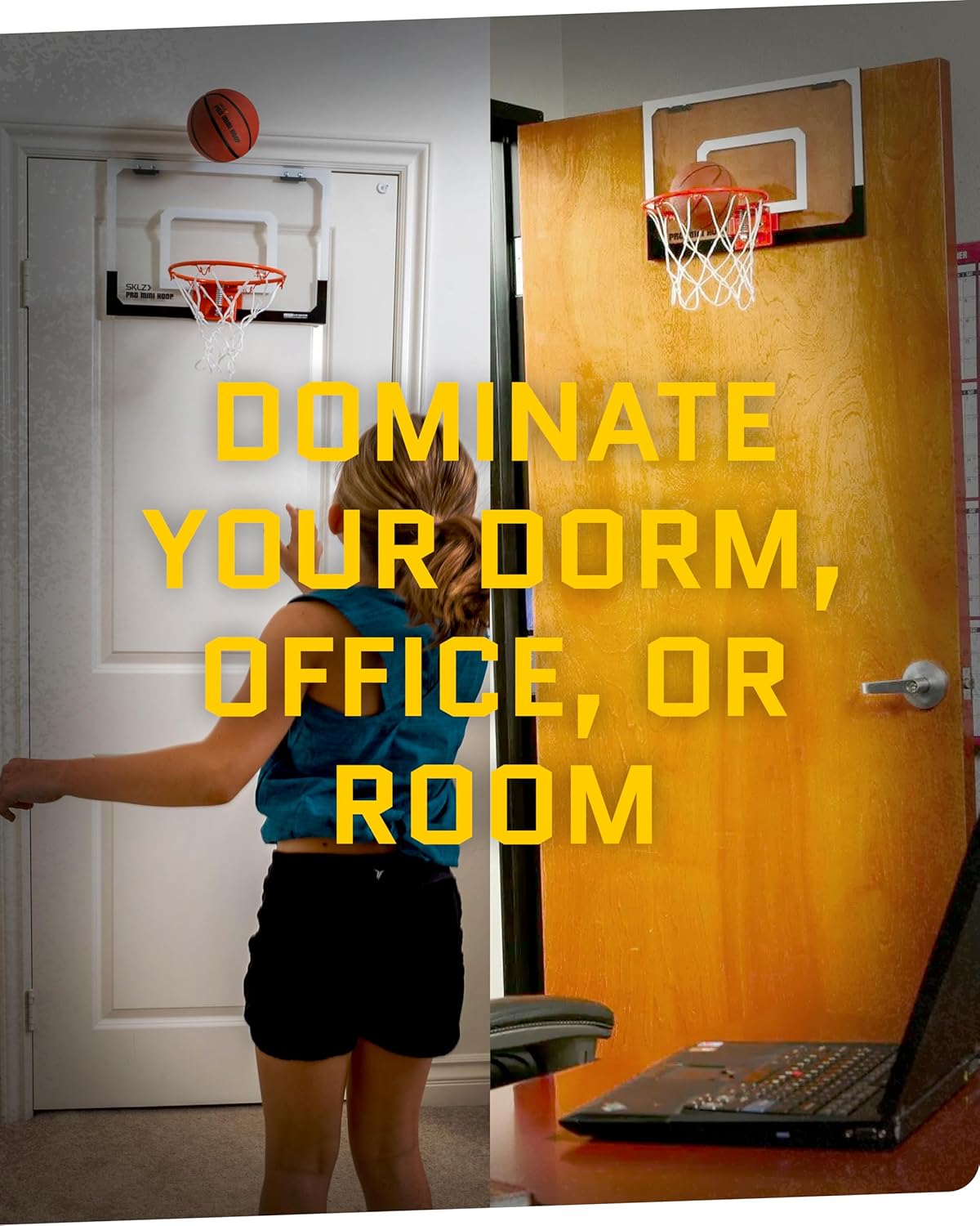 SKLZ Pro Mini Indoor Basketball Hoop - Over The Door – Portable - Great For Home, Dorms, Offices, and Gifts