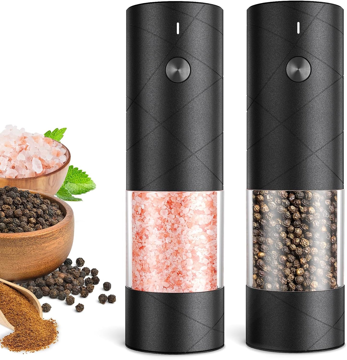 Electric Salt and Pepper Grinder Set, Rechargeable Automatic Salt and Pepper Shakers, Adjustable Coarseness Pepper Grinder with Led, Kitchen Appliances Gifts for Mom(Blackwhite)