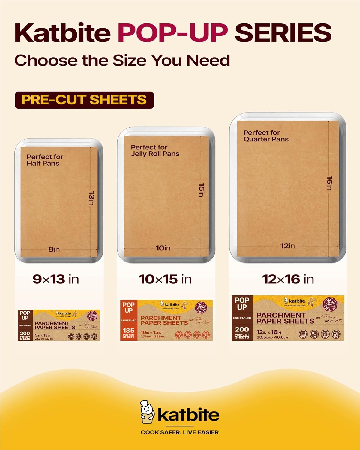 Katbite Parchment Paper Sheets Pop-Up 200 PCS, 12x16 Inches Precut Unbleached Baking Parchment, Extra Strong, Non-stick, Non-toxic, Heavy Duty Flat Baking Paper for Oven, Cooking, Grilling, Air Fryer
