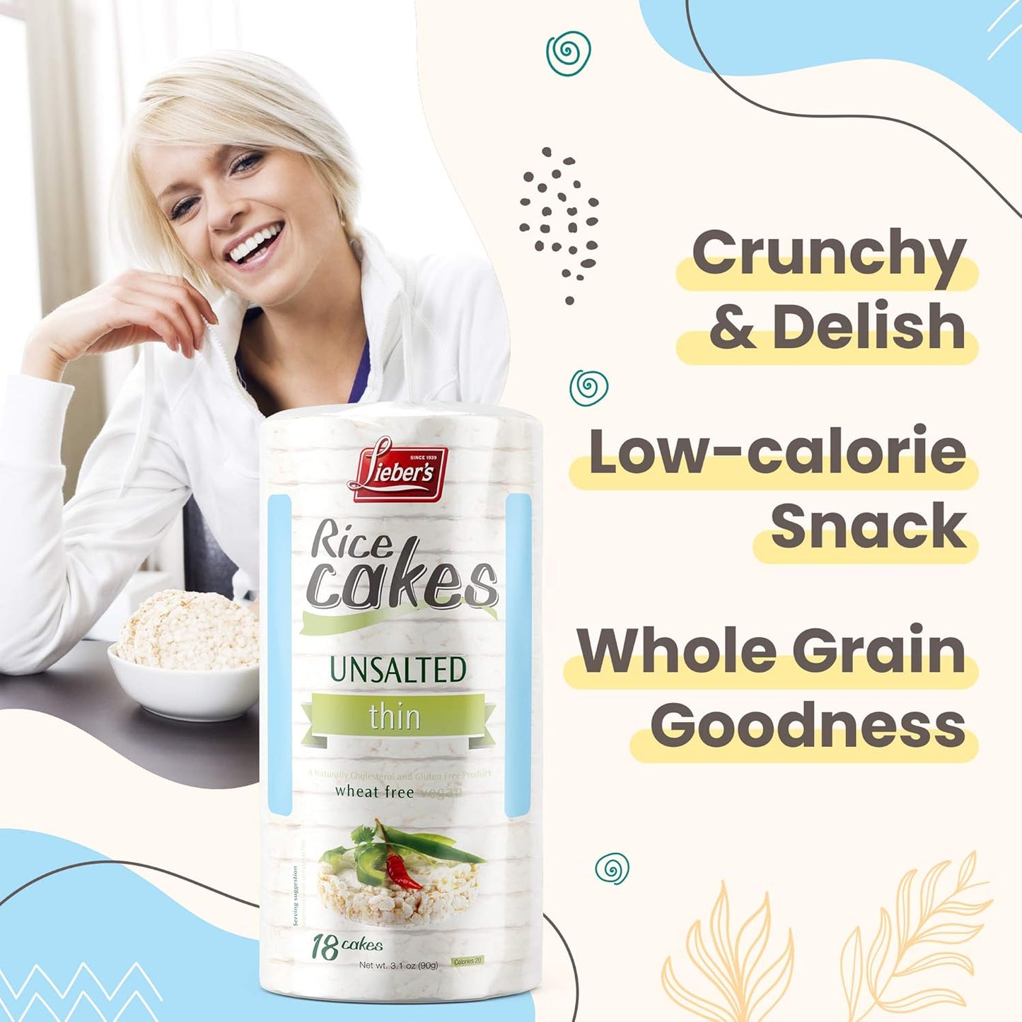 LIEBERS Rice Cakes, Kosher Certified Snack, Pack of 3, Unsalted