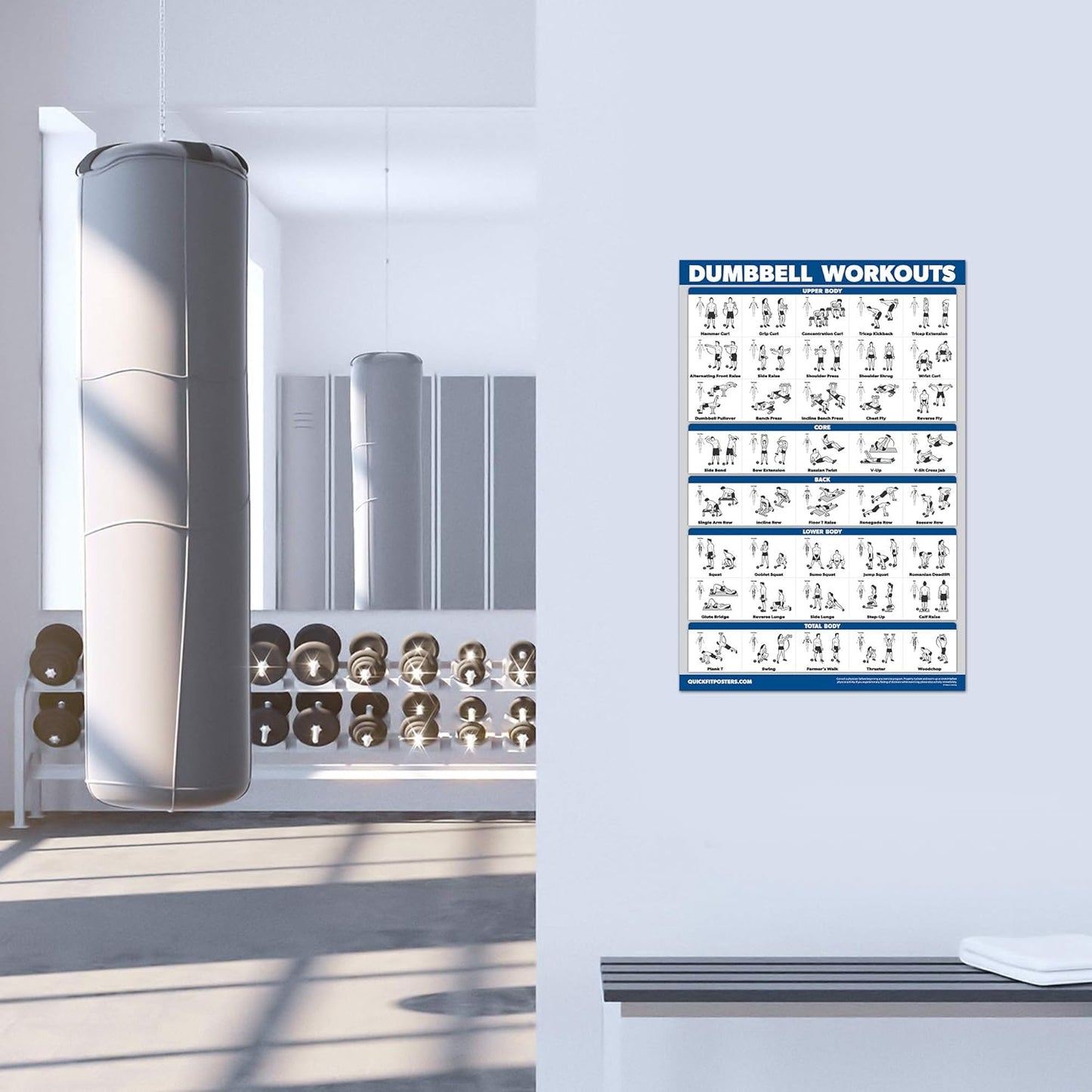 Palace Learning 4 Pack Workout Charts - Dumbbell, Bodyweight, Stretching, Kettlebell Exercises