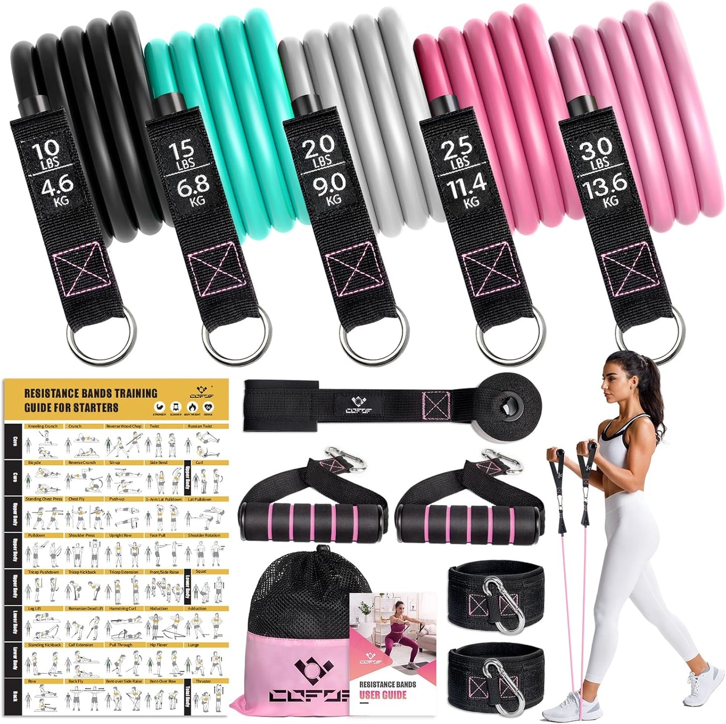 Resistance Bands with Handles for Women, 5 Level Exercise Bands