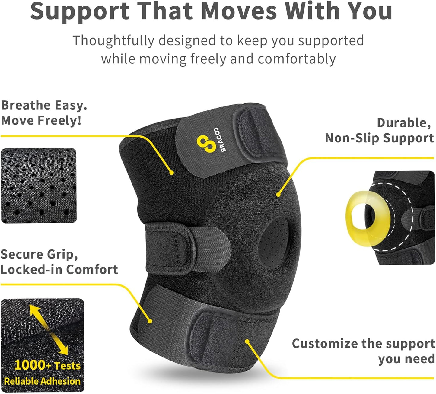 Bracoo Knee Support Brace for Men Women, Adjustable Compression Sleeve Wrap