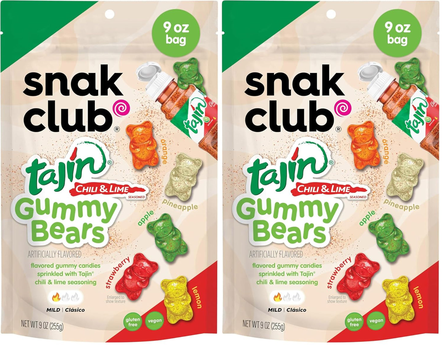 Snak Club Tajin Gummy Bears Assorted Fruit Candy Gummies 9 oz Resealable Bag