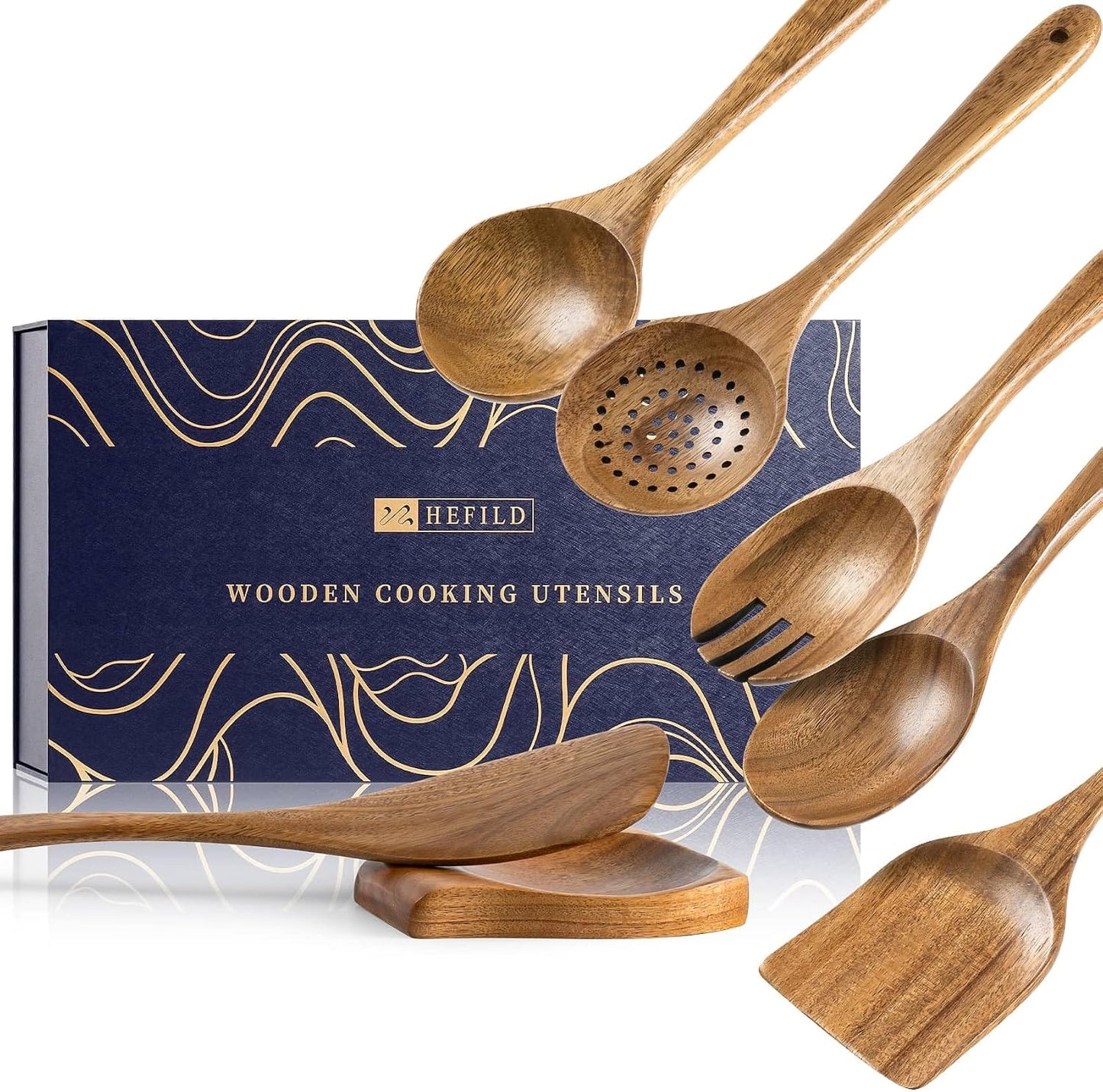 Wooden Spoons for Cooking, Nonstick Cooking Utensil Set with 10 Piece Acacia Wooden Spatulas and Spoons for Cooking, Terrific for Everyday Kitchen Tasks