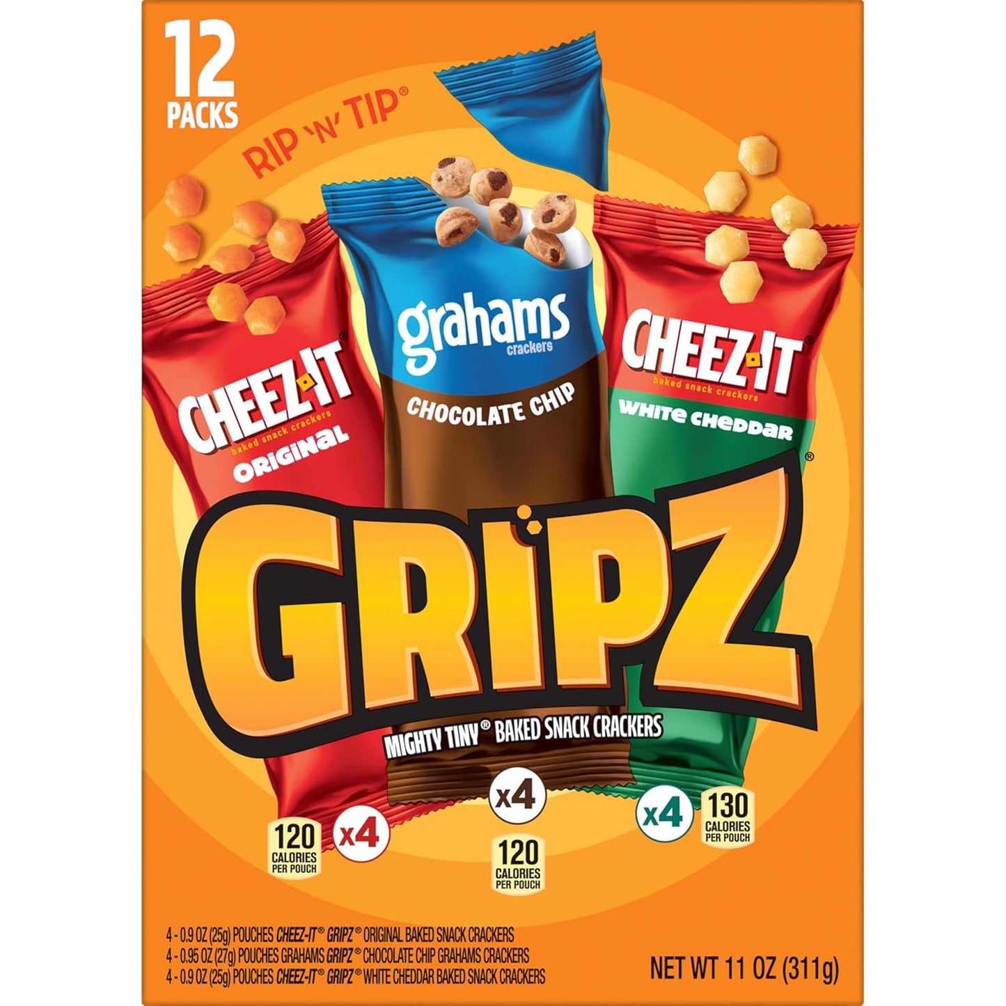 Gripz Mini Baked Snack Crackers Variety Pack 11oz Box 12 Pouches
