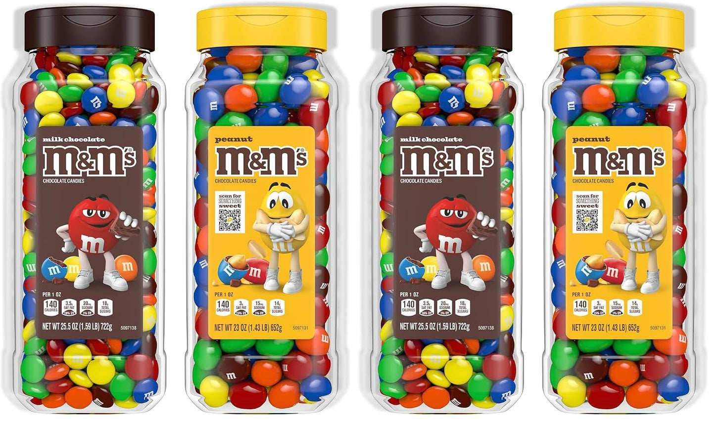 M&M's Milk Chocolate Bulk Candy in Resealable and Recyclable Jars, Party Size Assorted Chocolate Candies, Movie Night Snacks, Candy Buffet, 25.5 Ounces Each (Pack of 2)