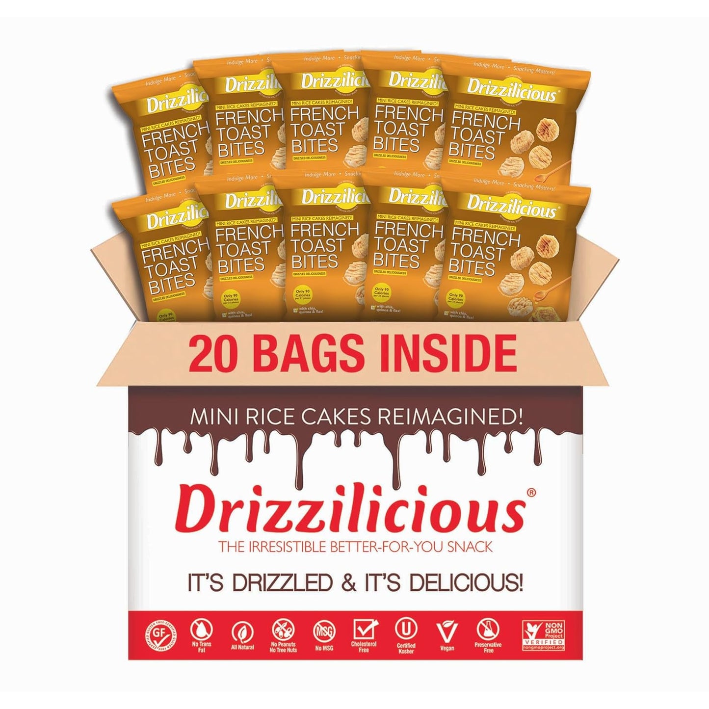 Mini flavored rice cakes in birthday cake flavor, 90 calories per bag, vegan and gluten free