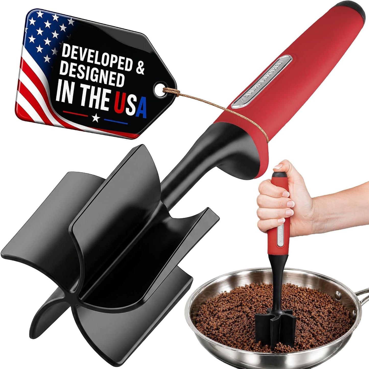 Zulay Kitchen Ground Meat Chopper Tool – 5-Blade Nylon Meat Chopper for Ground Beef, Non-Toxic Food Safe Meat Masher & Breaker, Heat Resistant to 180°C, Dishwasher Safe – Black
