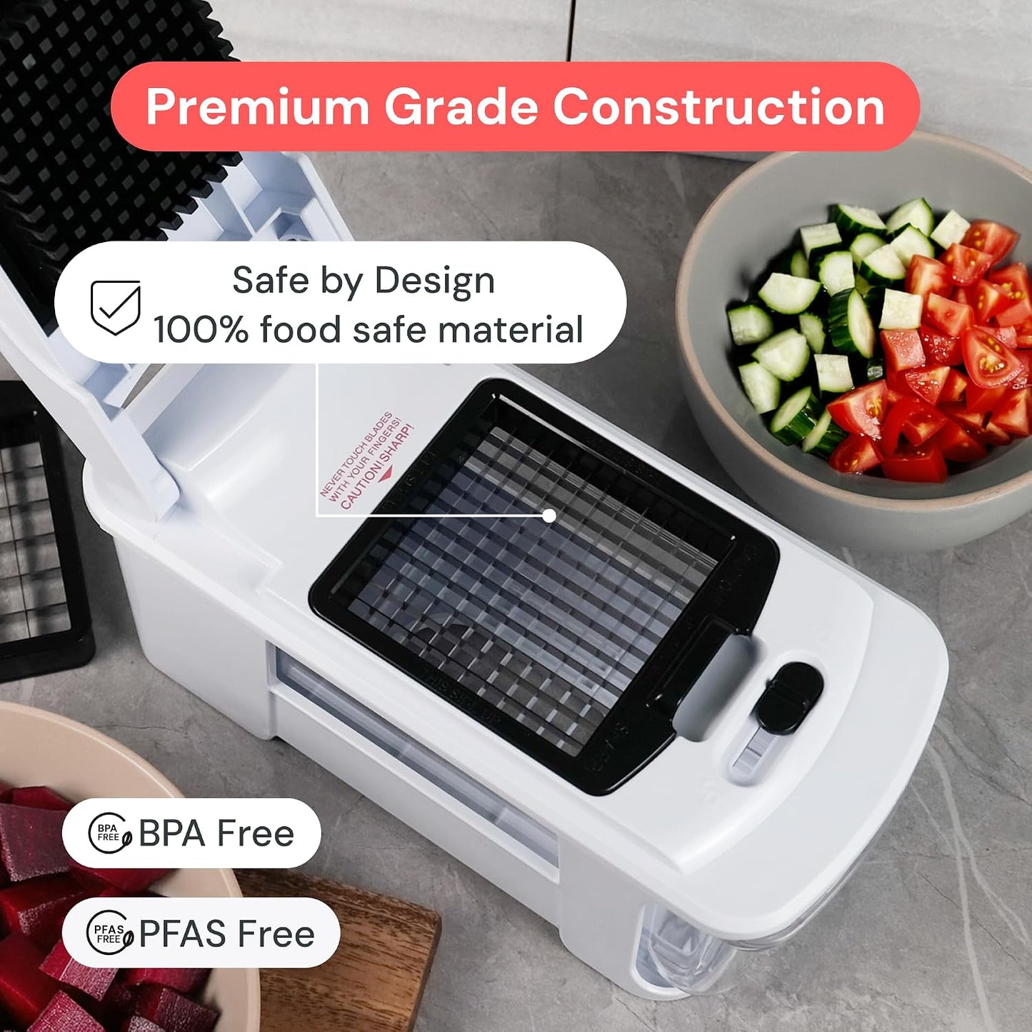 Fullstar Pro XL Vegetable Chopper & Mandoline Slicer w Pull-Out Catch Tray | 4 in 1 Veggie, Onion & Fruit Slicer, Dicer & Grater with Sharp Stainless Steel Blades - XL Food Prep Set (White)
