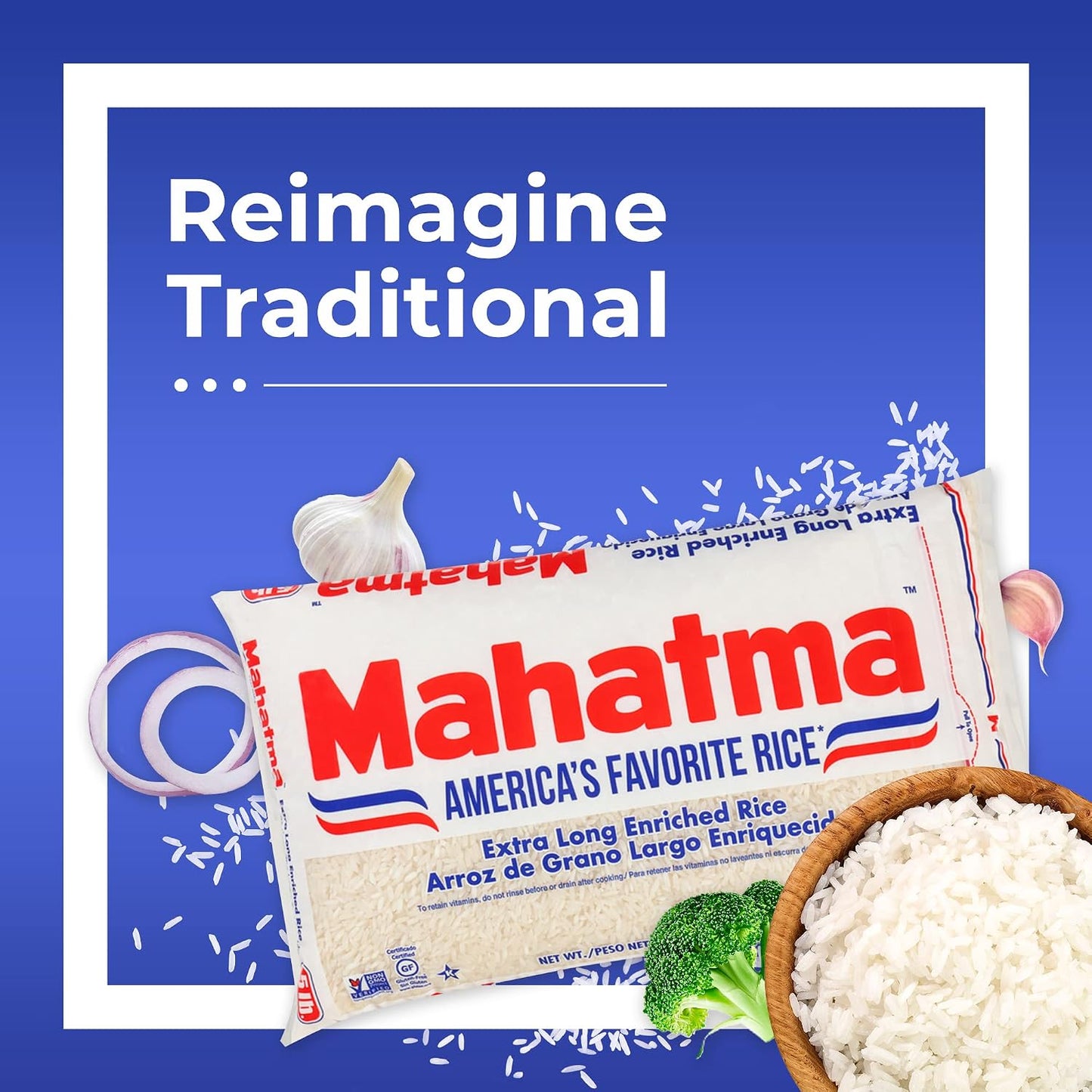 Mahatma Extra-Long-Grain Rice 5-Pound Bag, Gluten-Free and Non-GMO White Rice