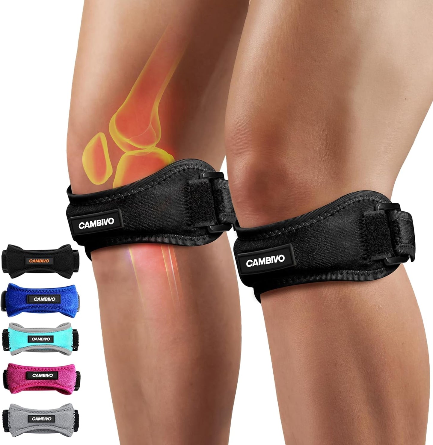 Cambivo Patellar Tendon Knee Straps 2 Pack for Pain Relief and Support