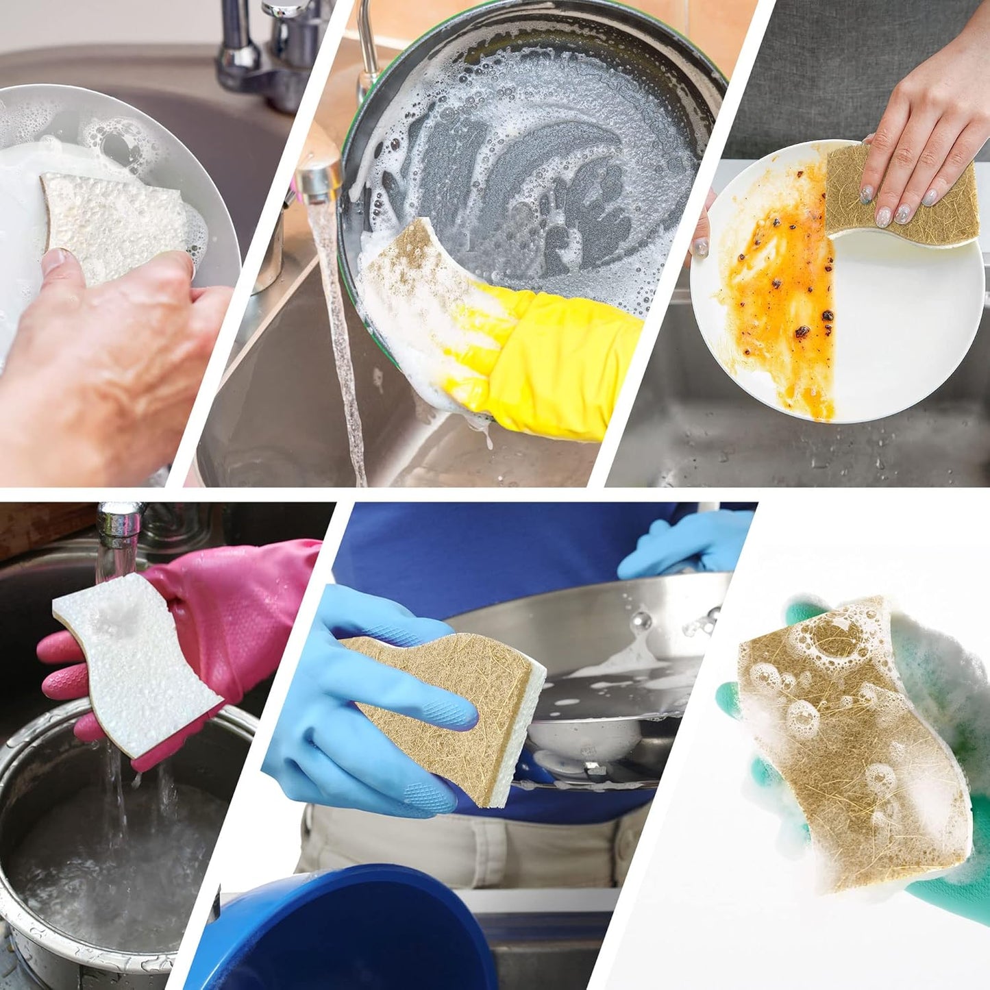 9 Pack Biodegradable Natural Kitchen Sponge Dish Sponges | Compostable Cellulose and Coconut Walnut Scrubber Sponge - Eco Friendly Sustainable Sponges for Dishes