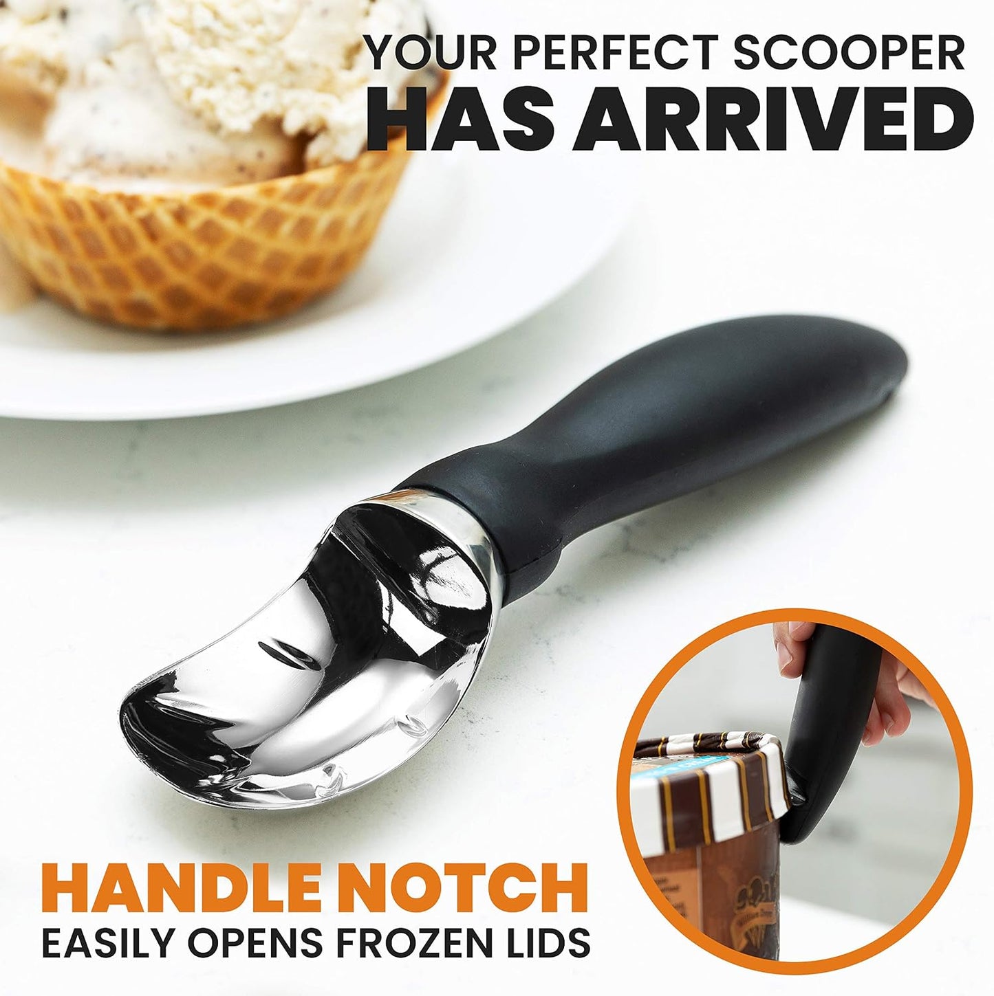 Spring Chef Heavy Duty Metal Ice Cream Scoop with Soft Grip Handle, Black | Professional Ice Cream Scooper for Kitchen, Dishwasher Safe Ice Cream Spoon for Gelato, Sorbet, Cookie Dough, Sundae, Melon