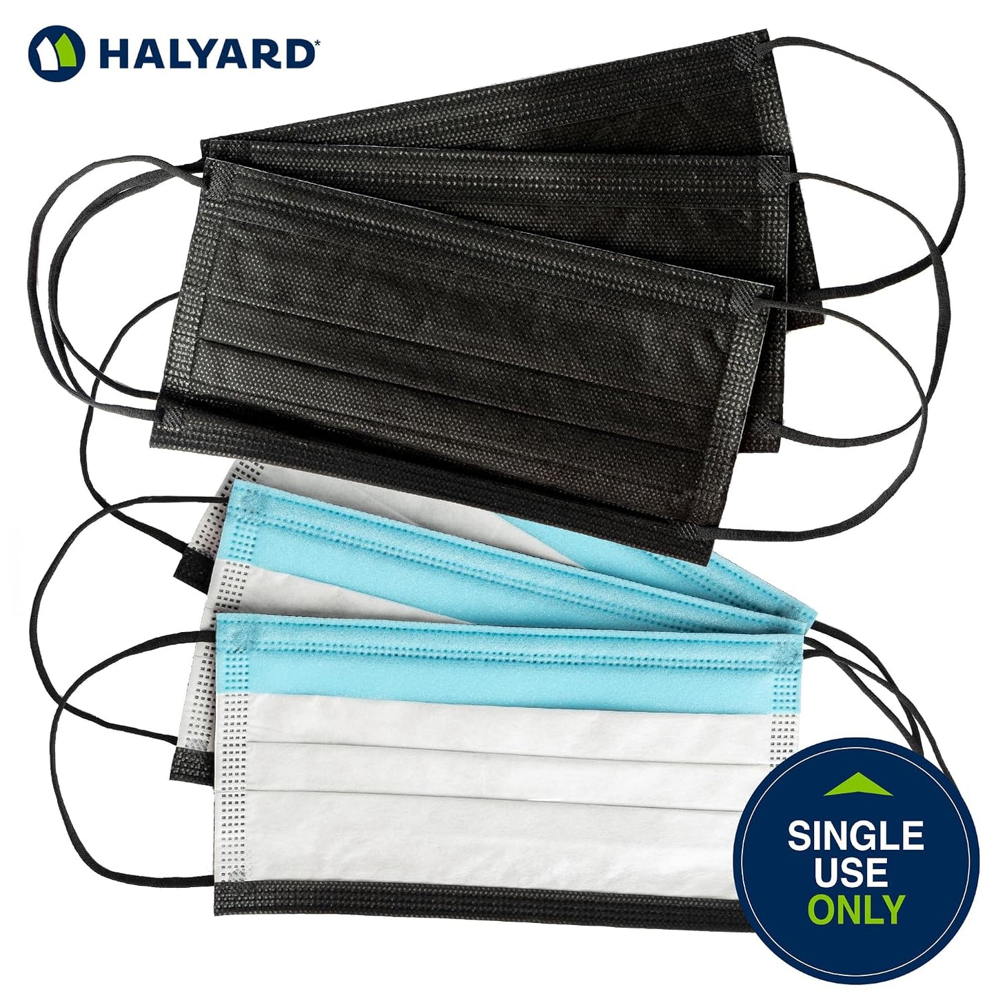 Halyard Black Disposable Face Mask with Earloops, ASTM LEVEL 3, Fog-Free, Pleat Style, 4-Layer Construction