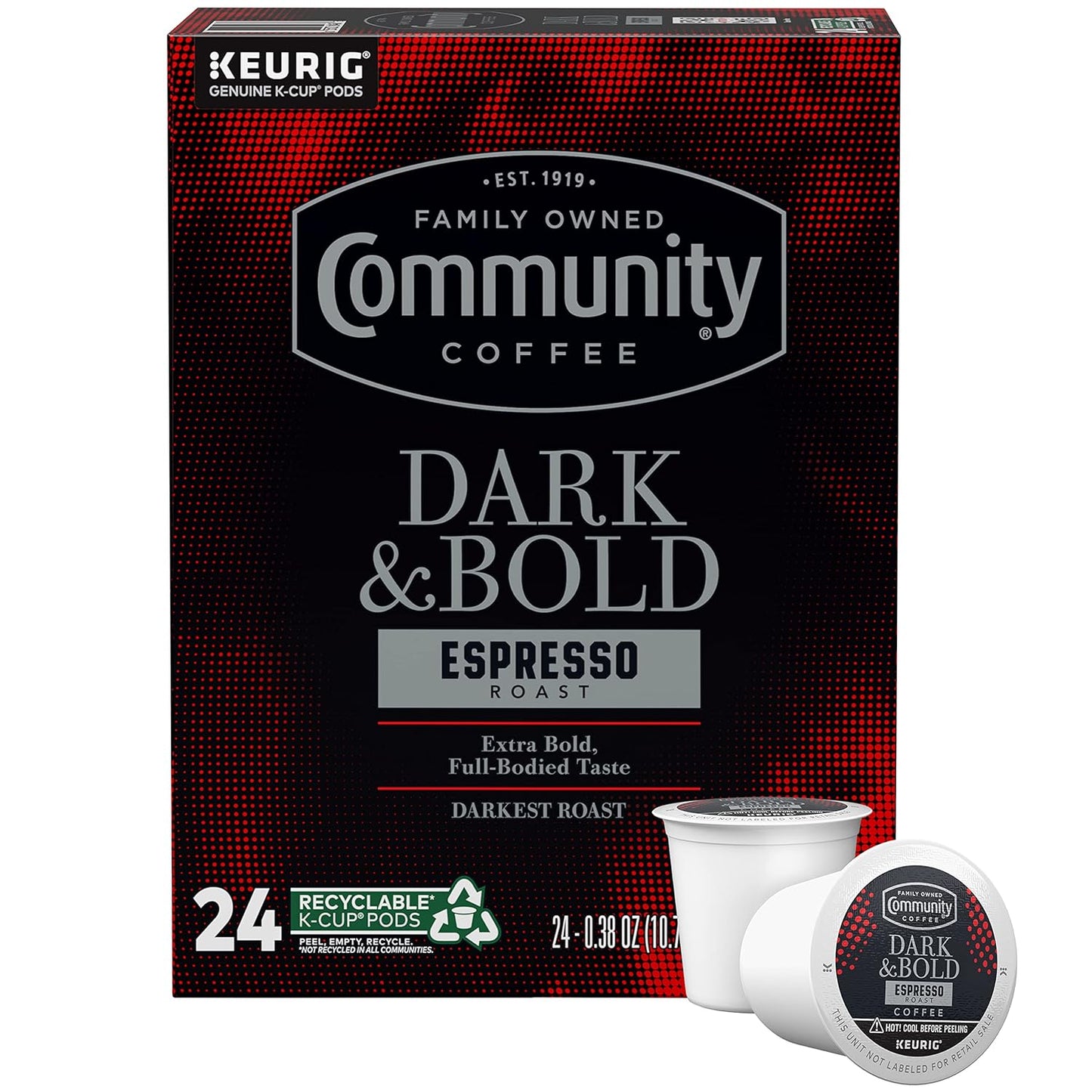 Community Coffee Dark & Bold Espresso Roast 24 Count Coffee Pods for Keurig 2.0 Brewers