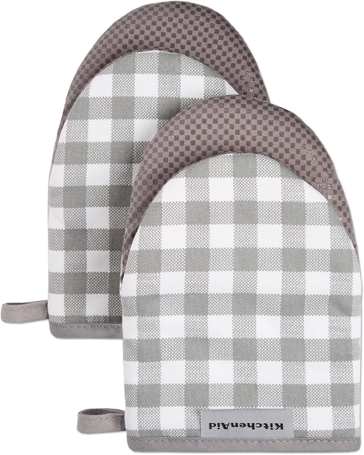 KitchenAid Gingham Mini Oven Mitt 2-Pack Set, Milkshake Tan, 5.5"x8"