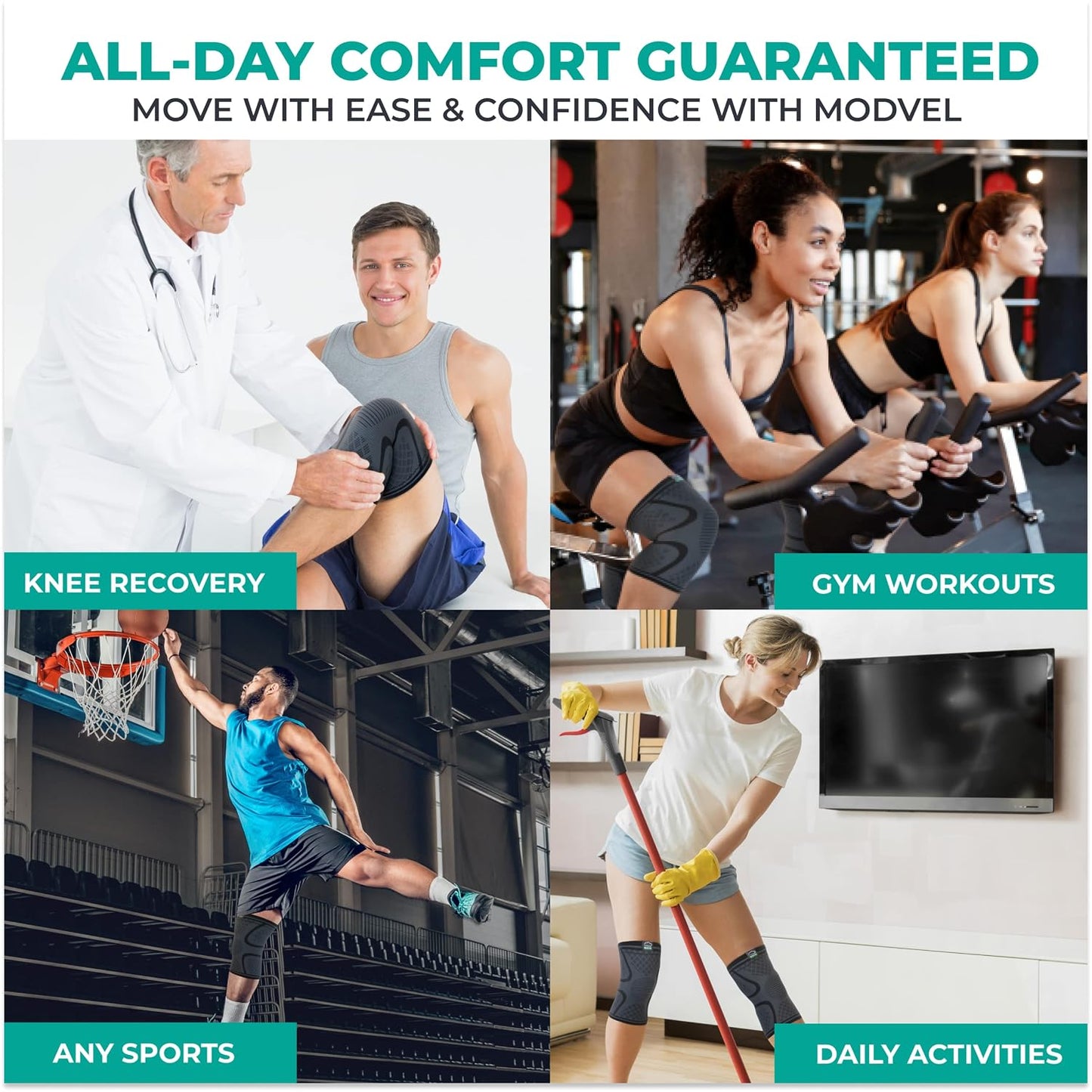 Modvel Compression Knee Brace for Women & Men, Knee Support for Running & Sports