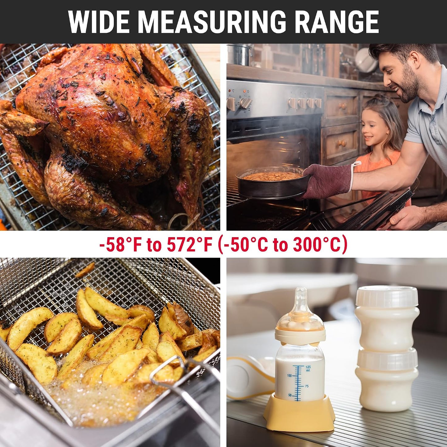 TempPro TP03B Digital Meat Thermometer for Cooking, Instant Read Thermometer with Backlight, Kitchen Food Thermometer for Grill Smoker BBQ Oil Deep Fry Candy Bread Coffee (Previously ThermoPro)