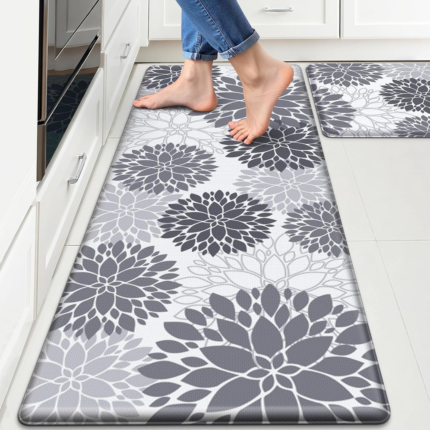 StepLively Kitchen Mats, 2PCS Kitchen Rugs, Cushioned Anti Fatigue Kitchen Mats for Floor, Kitchen Accessories Non-Slip Waterproof Kitchen Rug Set for Sink, Kitchen, Laundry, 17.3"×30"+17.3"×47"