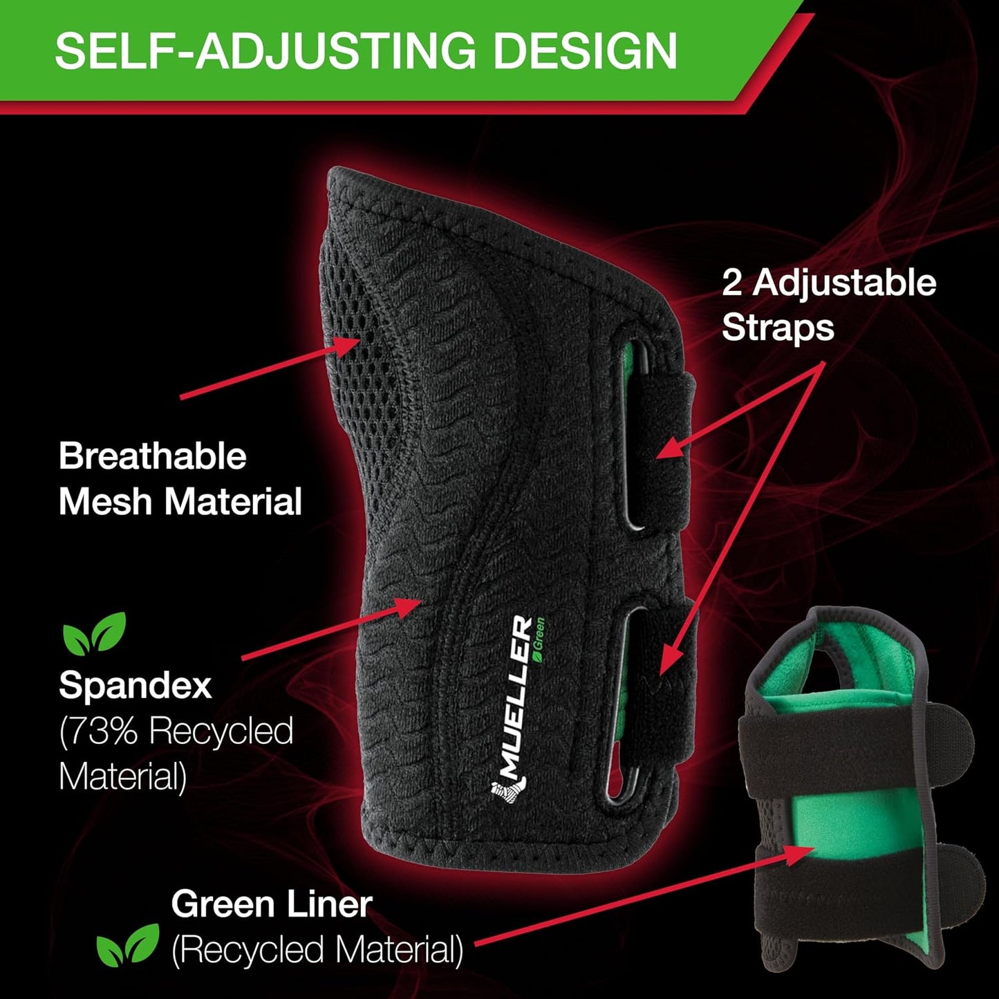 MUELLER Sports Medicine Green Fitted Wrist Brace for Carpal Tunnel Relief