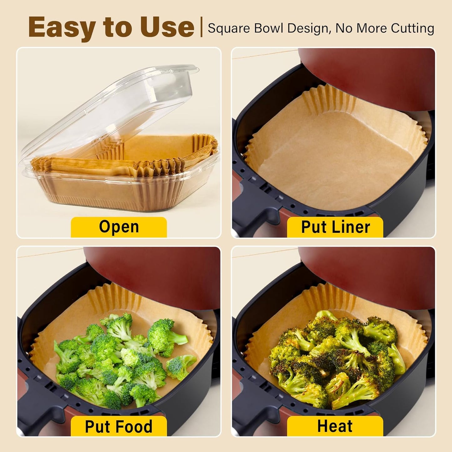 Air Fryer Liners Disposable, 125Pcs Parchment Paper, 8 Inch Non-stick Air Fryer Paper Liners, Unbleached Square Airfryer Liners for 5-8QT Air Fryer, Baking, Roasting Microwave