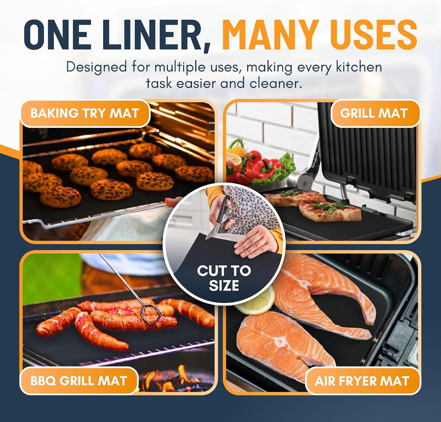 Oven Liners for Bottom of Oven - 2 Pack Large Heavy Duty Mats, 17”x25” Non-Stick Reusable Liner for Electric, Gas, Toaster Ovens, Grills - BPA & PFOA Free Kitchen Accessory to Keep Oven Clean (Black)