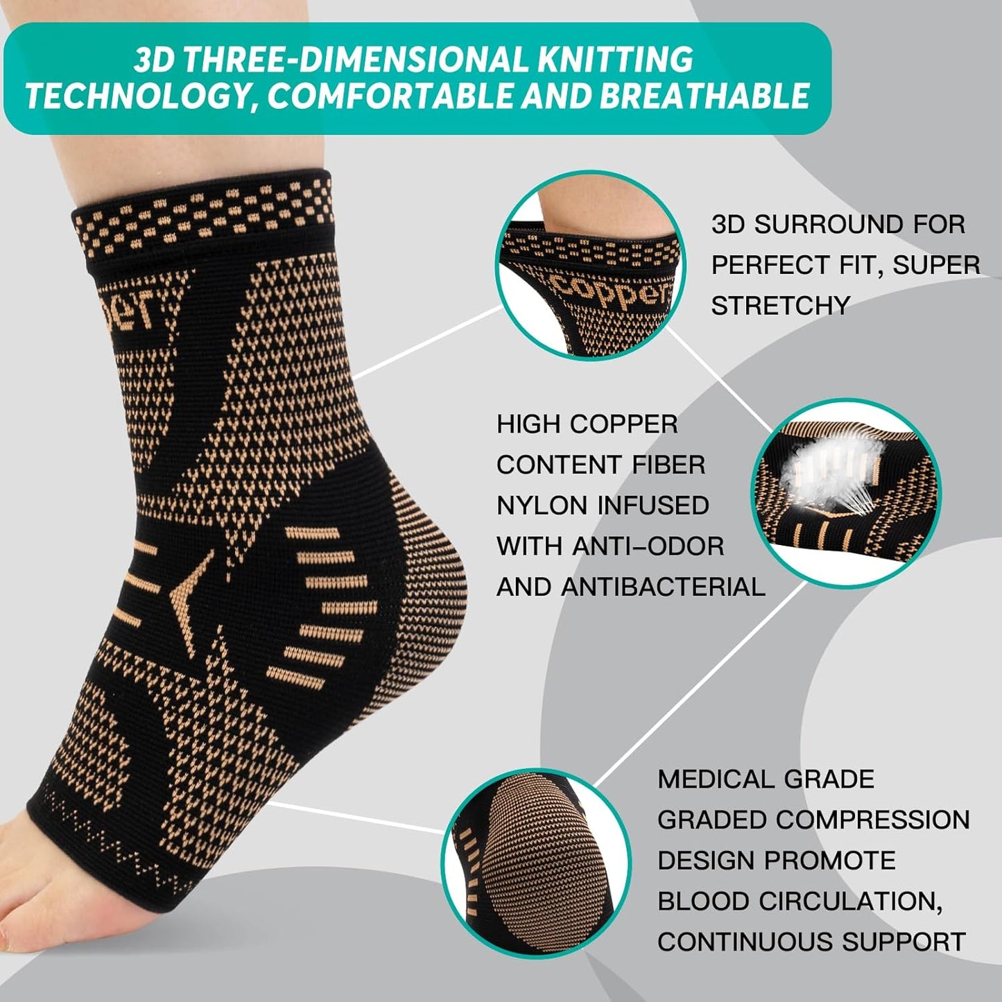 INDEEMAX Copper Infused Ankle Brace for Women and Men, Ankle Compression Sleeve Support
