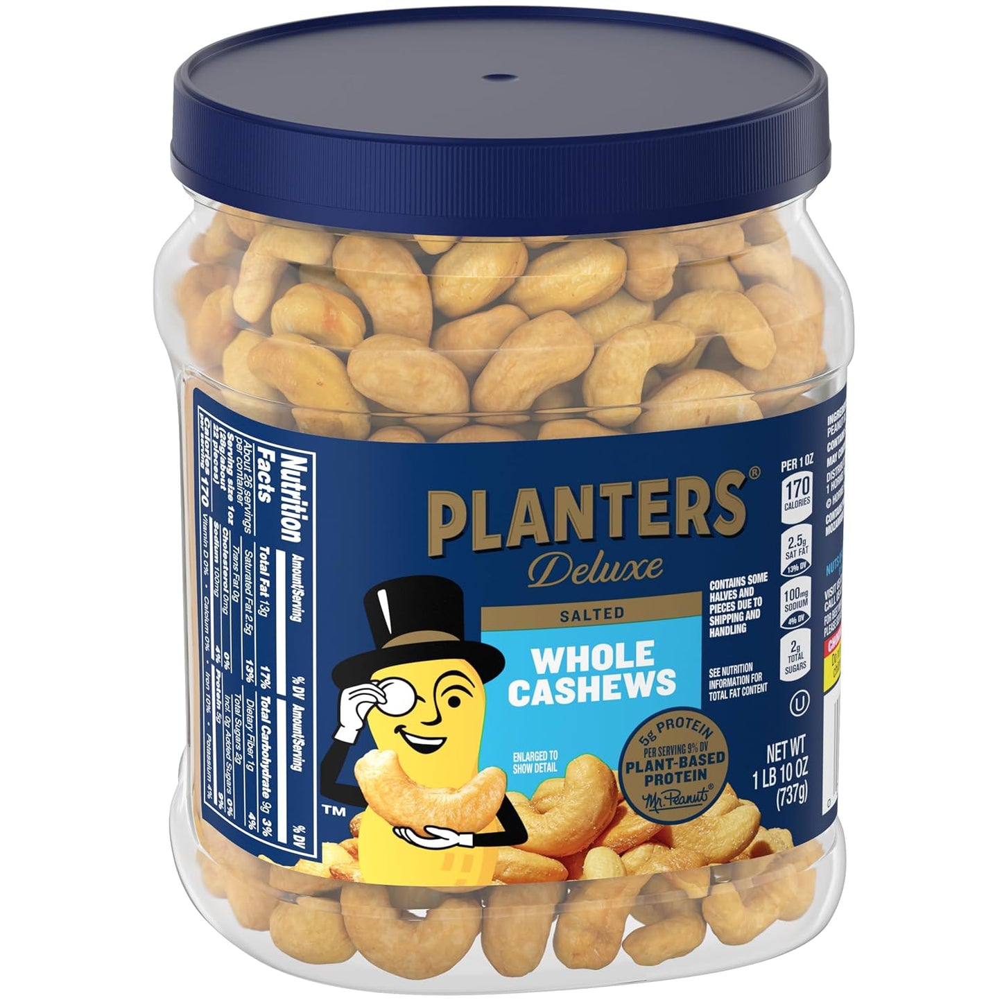 PLANTERS Fancy Whole Cashews with Sea Salt - 26 Oz Resealable Jar, Kosher, Good Source of Nutrients