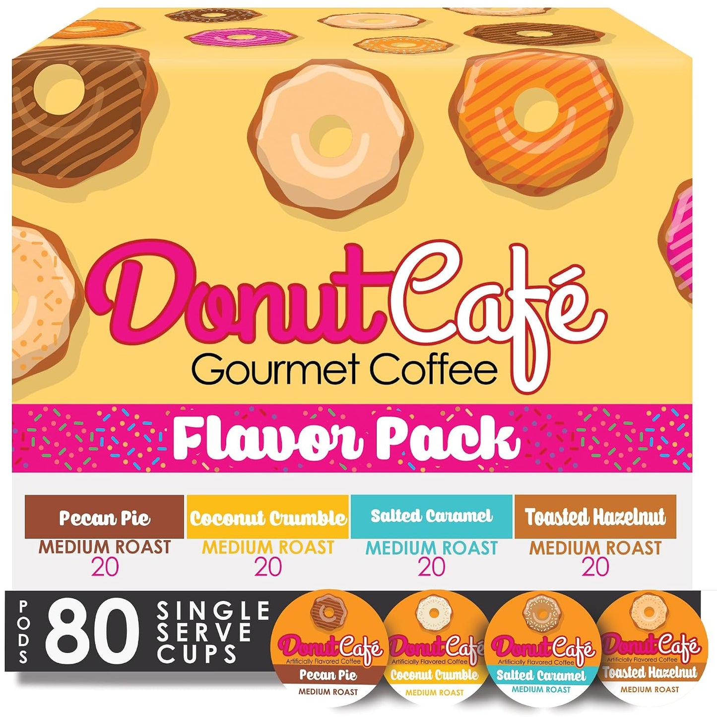 Donut Café Coffee Pods, Classic Blend, Medium Roast, Non-GMO, Gluten Free, 80 Count