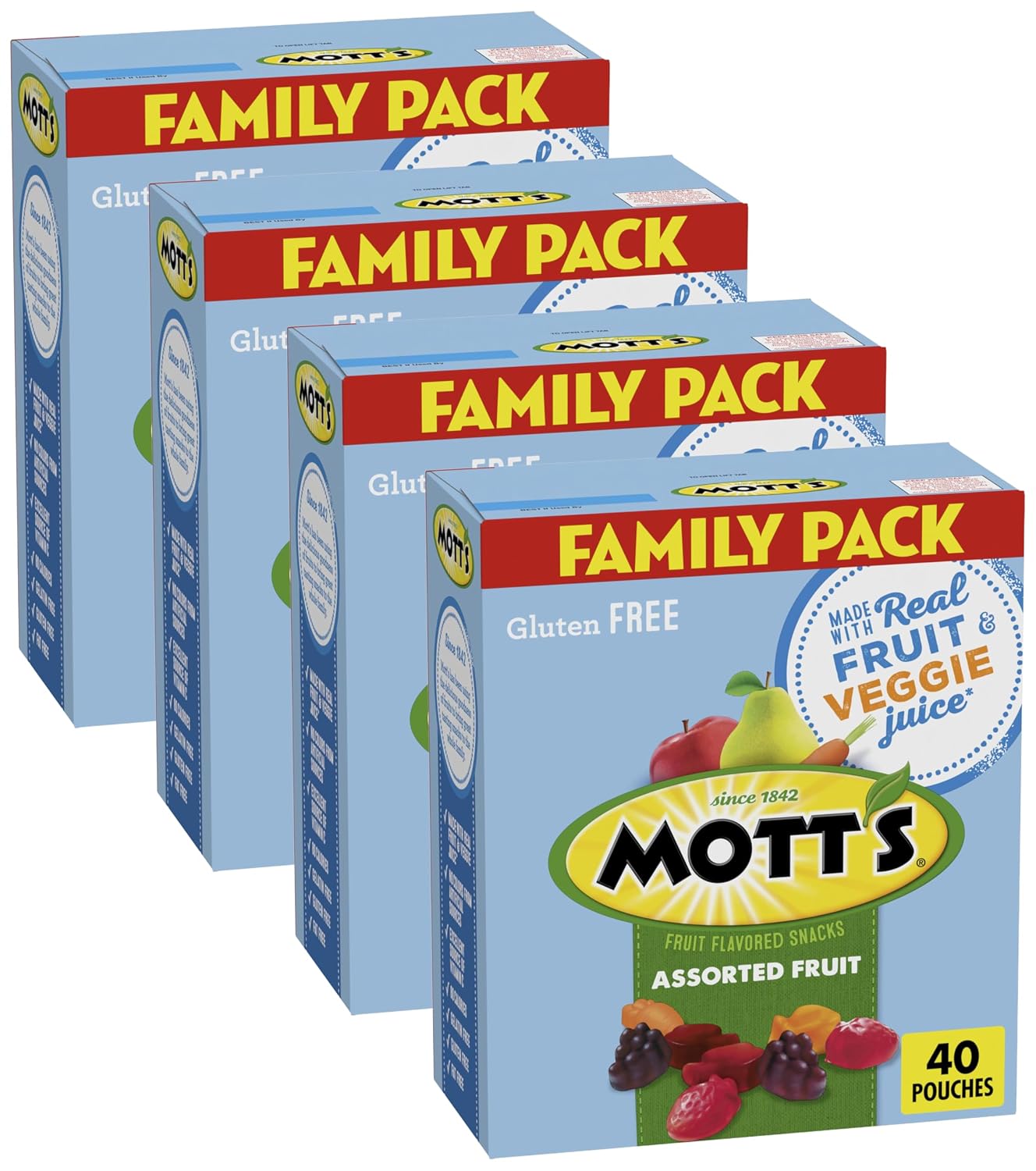 Mott's Assorted Fruit Snacks Family Pack, Gluten Free Gummies, 40 Count Individual Pouches