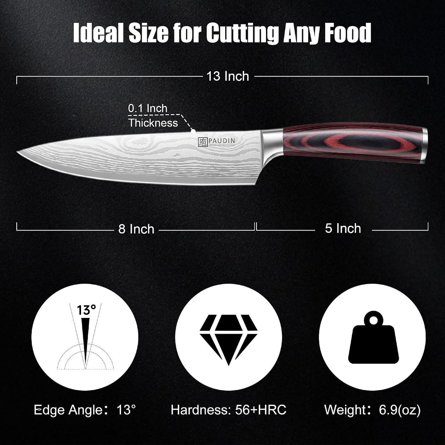PAUDIN Chef Knife, 8 Inch High Carbon Stainless Steel Sharp Kitchen Knife with Ergonomic Handle, Gift Box for Family & Restaurant