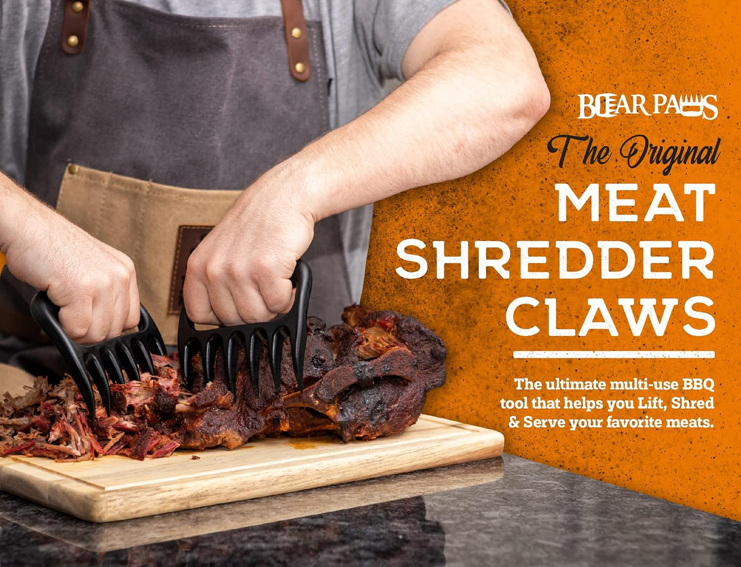 The Original Bear Paw Meat Shredder - Claws for Shredding Pork, Chicken & Any Meat (Black) | Shredder Claws for Pulled Pork, USA Made - Easily Lift, Shred, Pull and Serve Pork, Chicken, Brisket and Turkey