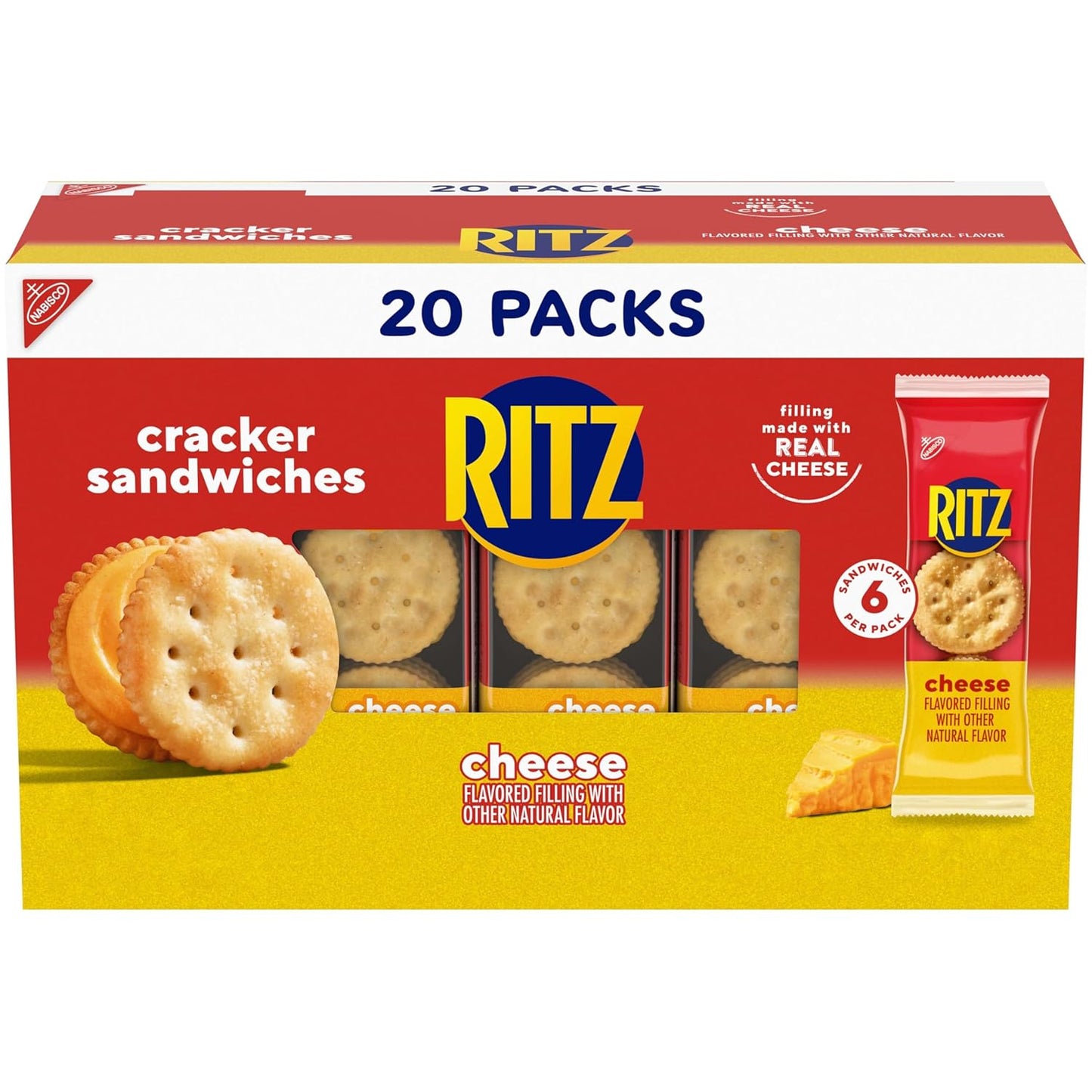 RITZ Cheese Sandwich Crackers, 20 snack packs, 6 crackers per pack
