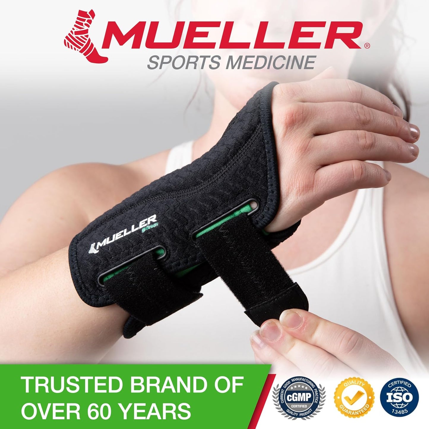 MUELLER Sports Medicine Green Fitted Wrist Brace for Carpal Tunnel Relief